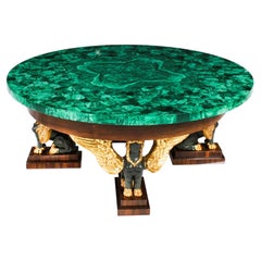 Antique Malachite and Walnut Patinated Bronze Coffee Table 20th Century