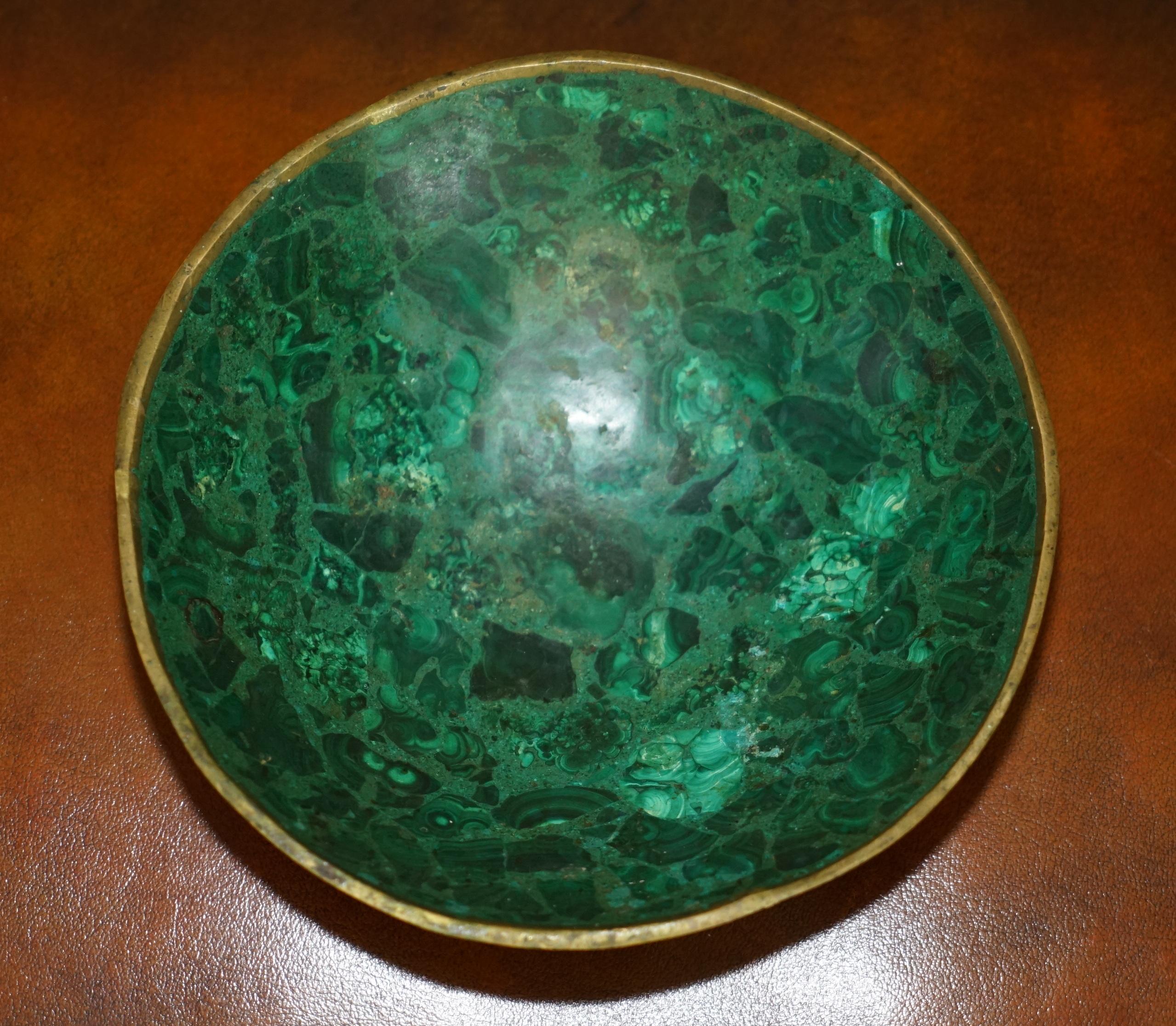 Royal House Antiques

Royal House Antiques is delighted to offer for sale this lovely vintage Malachite bowl with gilt metal trim

A good looking well made and decorative bowl, it has a lovely boarder, its very rustic

The Malachite is so decorative