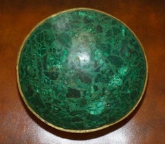ANTIQUE MALACHITE BOWL GILT BRASS TRiM SUPER DECORATIVE IDEAL FOR NUTS & BERRIES