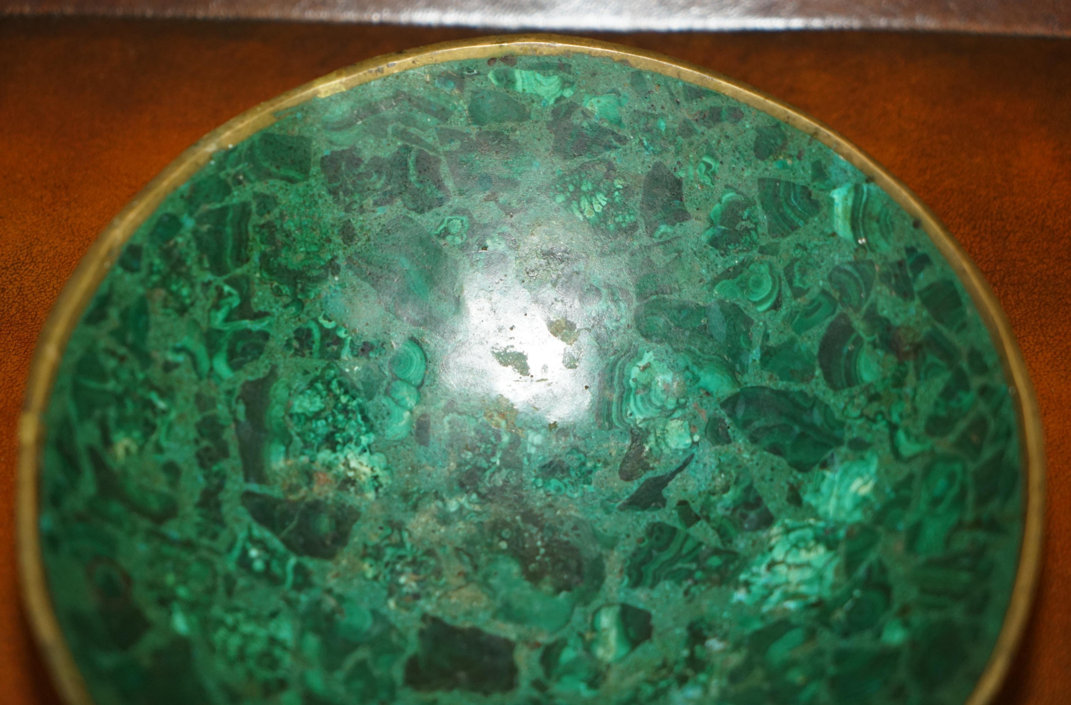 Art Deco ANTIQUE MALACHITE BOWL GILT BRASS TRiM SUPER DECORATIVE IDEAL FOR NUTS & BERRIES