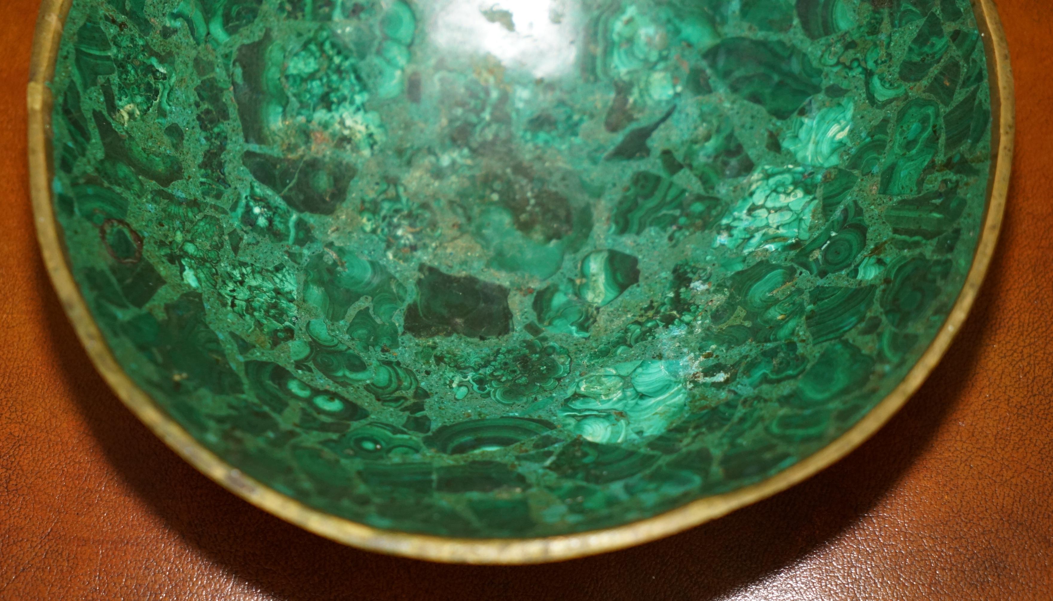 European ANTIQUE MALACHITE BOWL GILT BRASS TRiM SUPER DECORATIVE IDEAL FOR NUTS & BERRIES