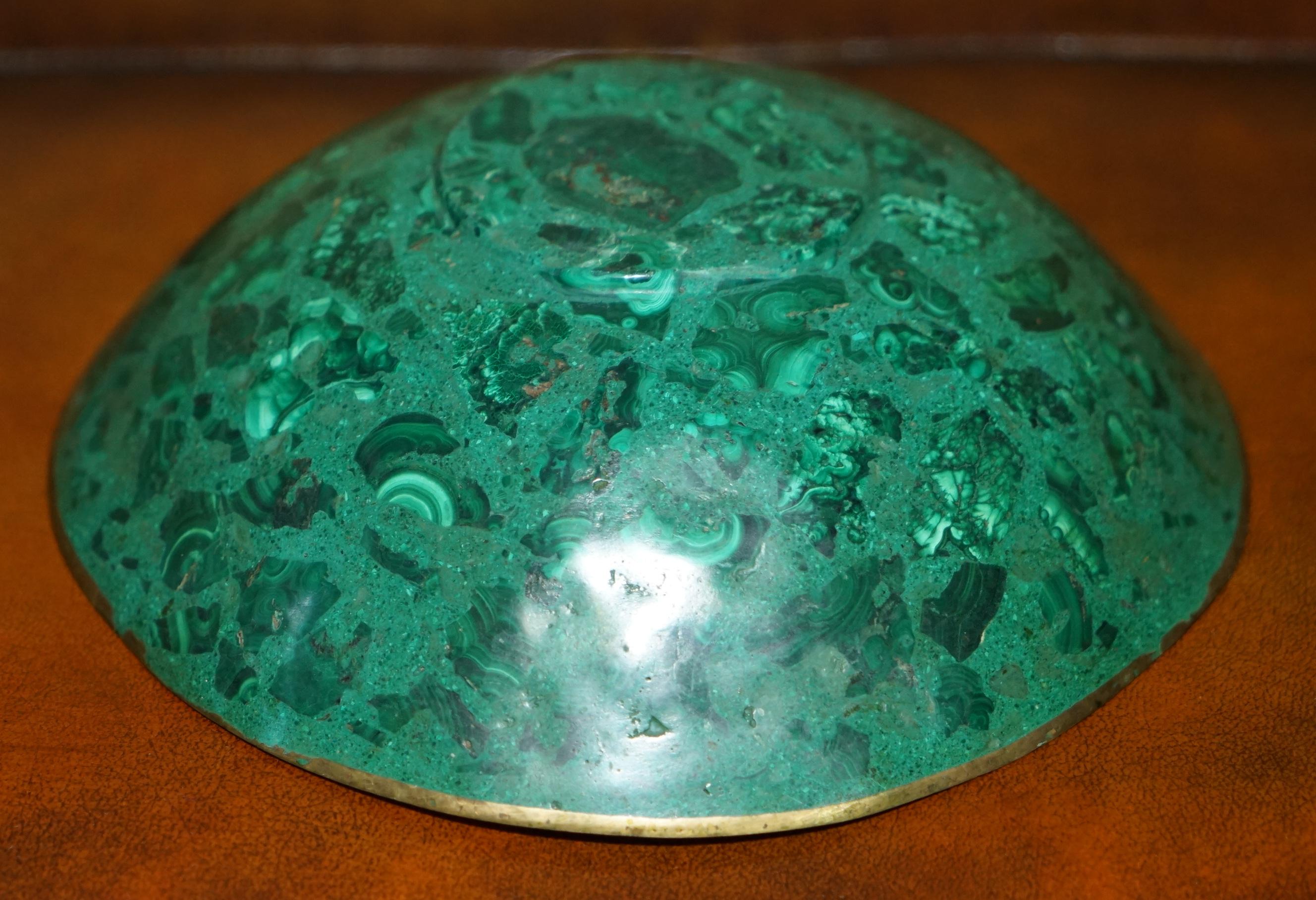 20th Century ANTIQUE MALACHITE BOWL GILT BRASS TRiM SUPER DECORATIVE IDEAL FOR NUTS & BERRIES