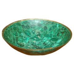 ANTIQUE MALACHITE BOWL GILT BRASS TRiM SUPER DECORATIVE IDEAL FOR NUTS & BERRIES