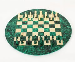 Antique Malachite & Carrara Marble Chess Board c.1920 20th Century