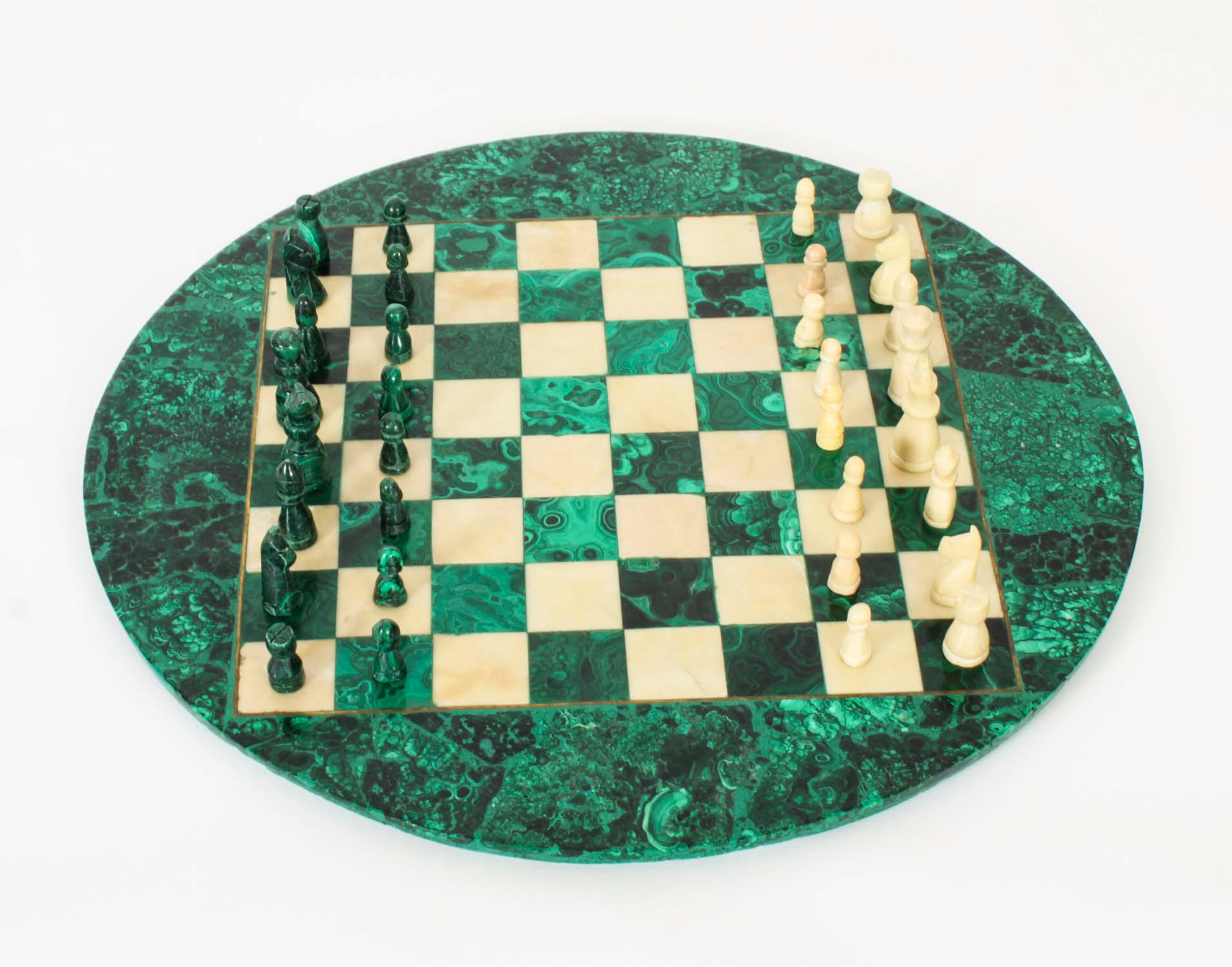 Antique Malachite & Carrara Marble Chess Board c.1920 20th Century In Good Condition In London, GB