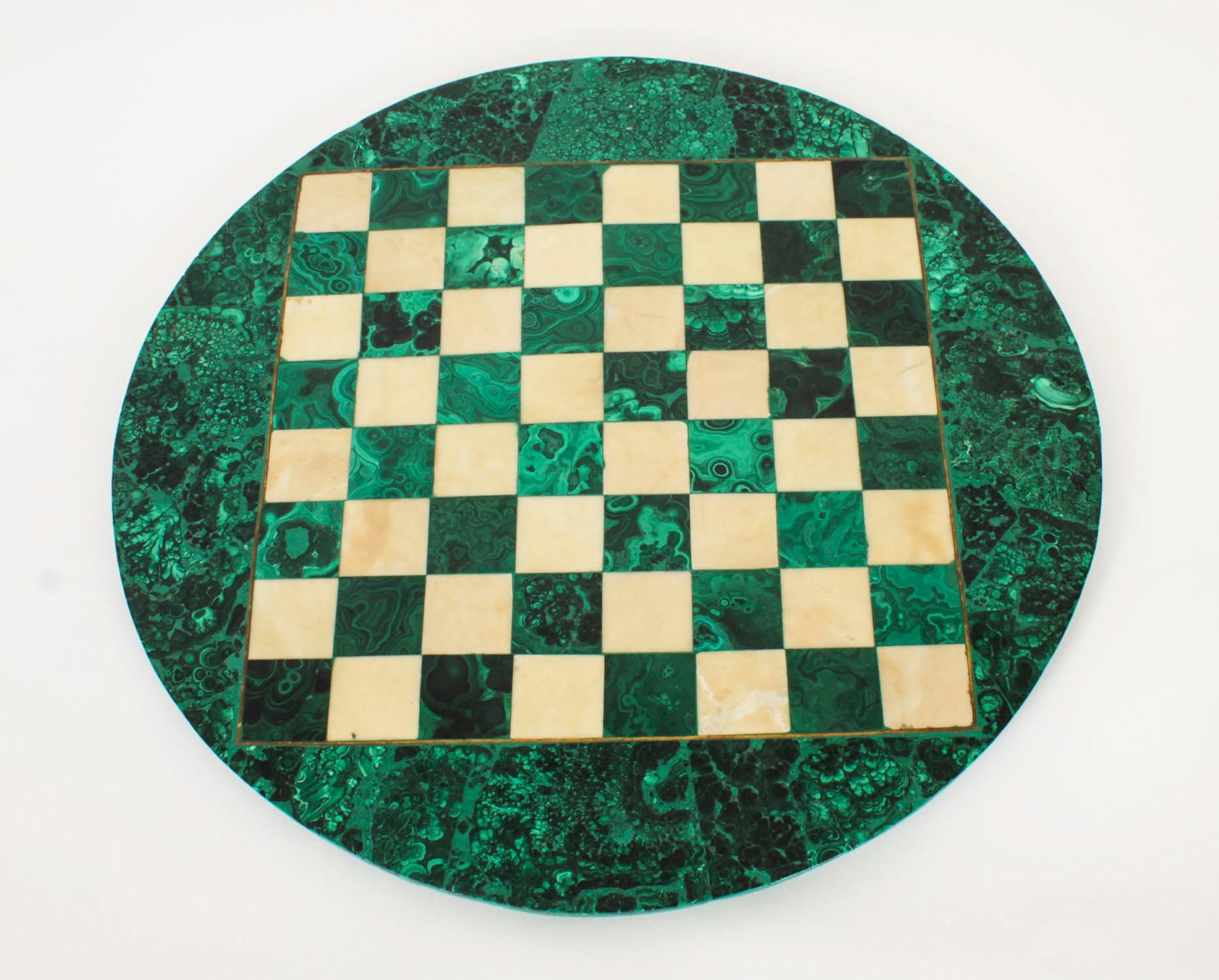 Early 20th Century Antique Malachite & Carrara Marble Chess Board c.1920 20th Century