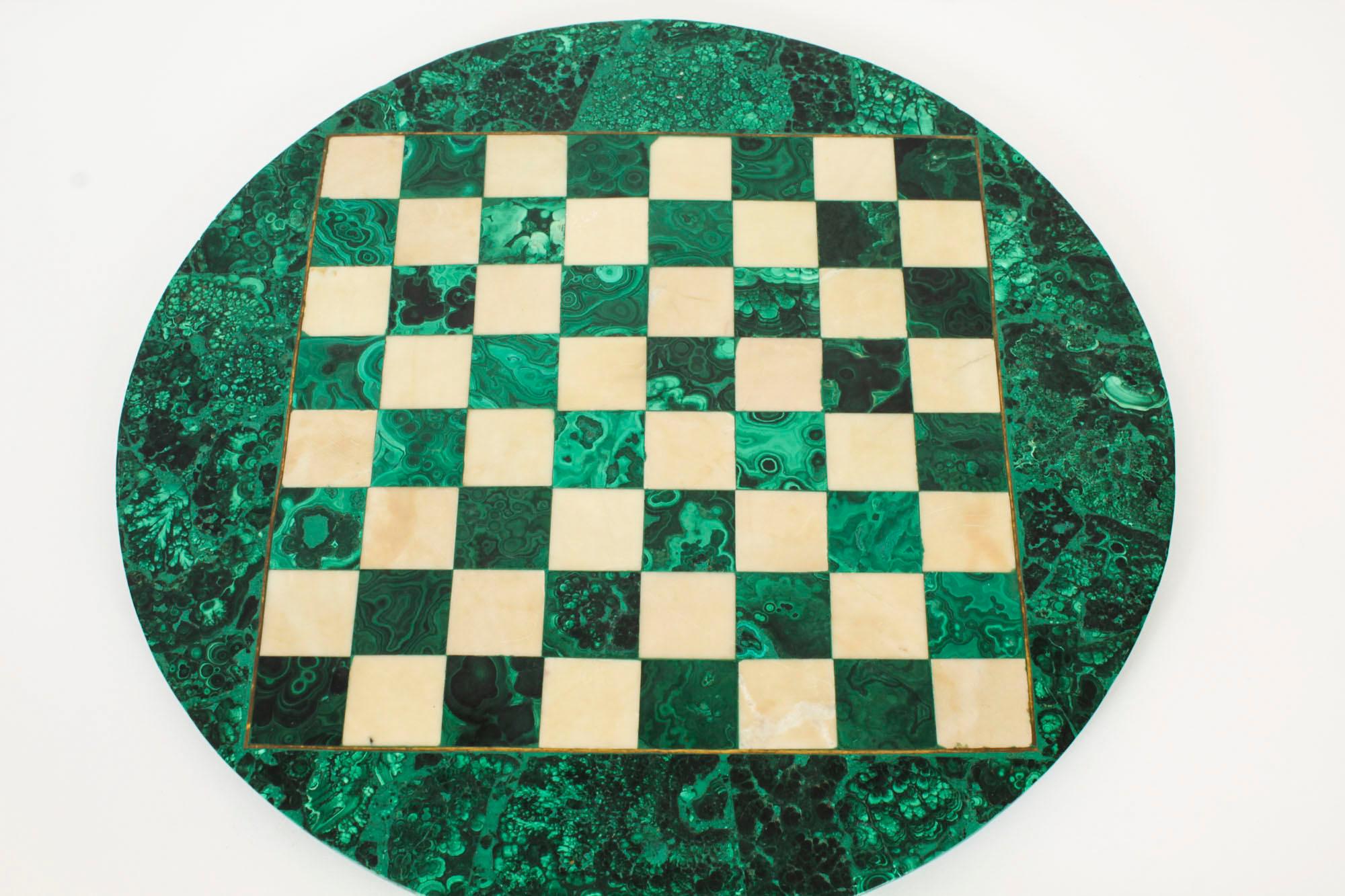 Antique Malachite & Carrara Marble Chess Board c.1920 20th Century 1