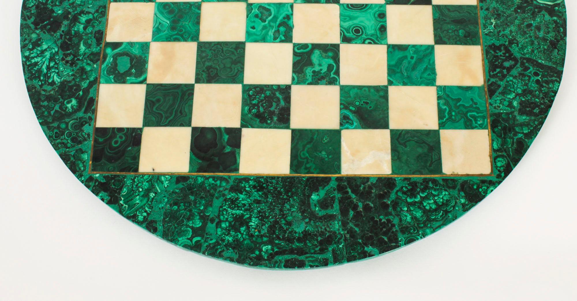 Antique Malachite & Carrara Marble Chess Board c.1920 20th Century 2