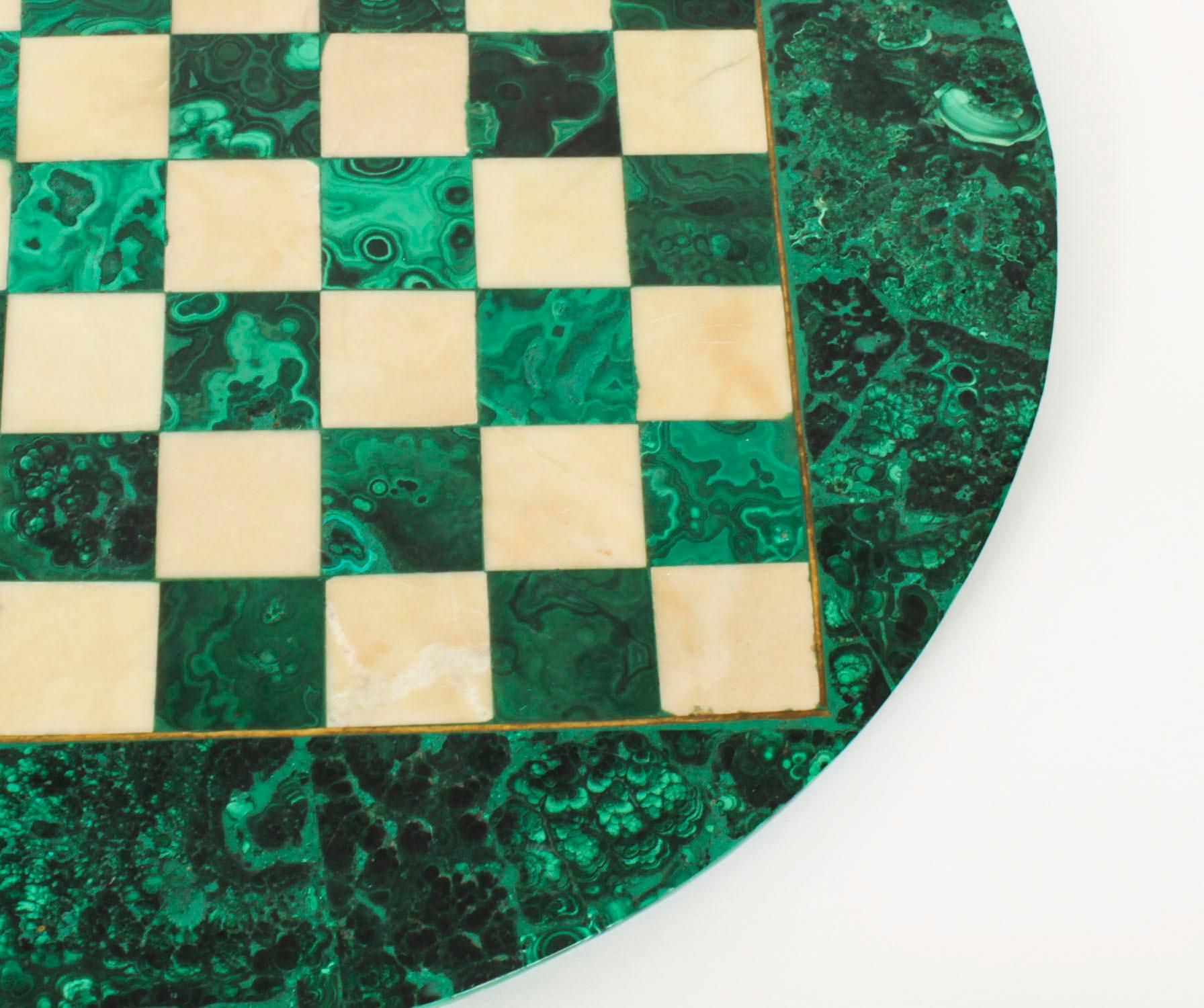 Antique Malachite & Carrara Marble Chess Board c.1920 20th Century 3