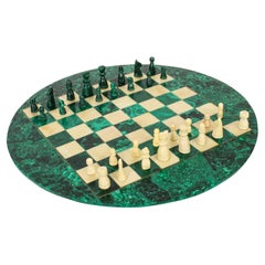 Antique Malachite & Carrara Marble Chess Board c.1920 20th Century