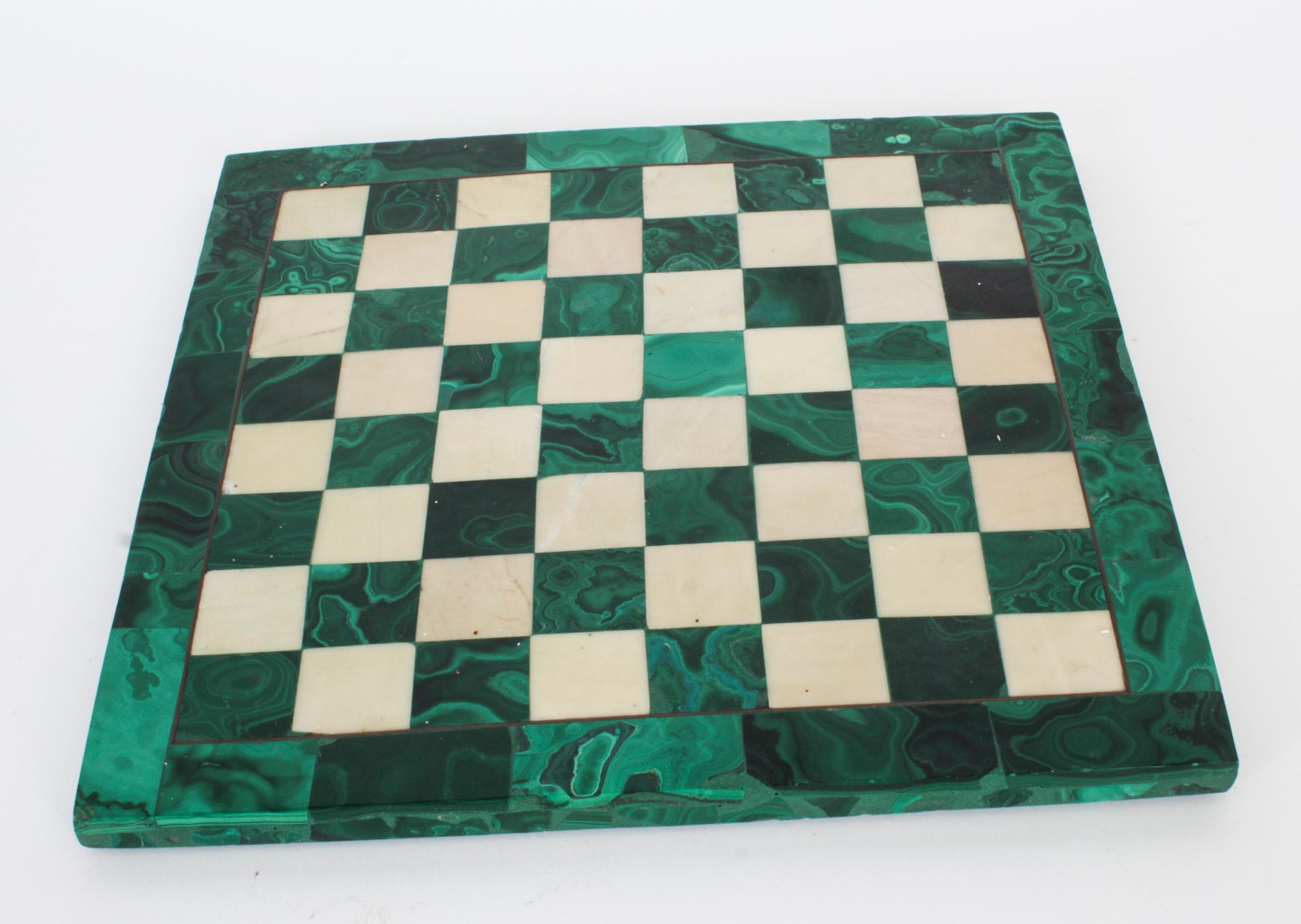 Antique Malachite & Carrara Marble Chess Board Early 20th Century 6