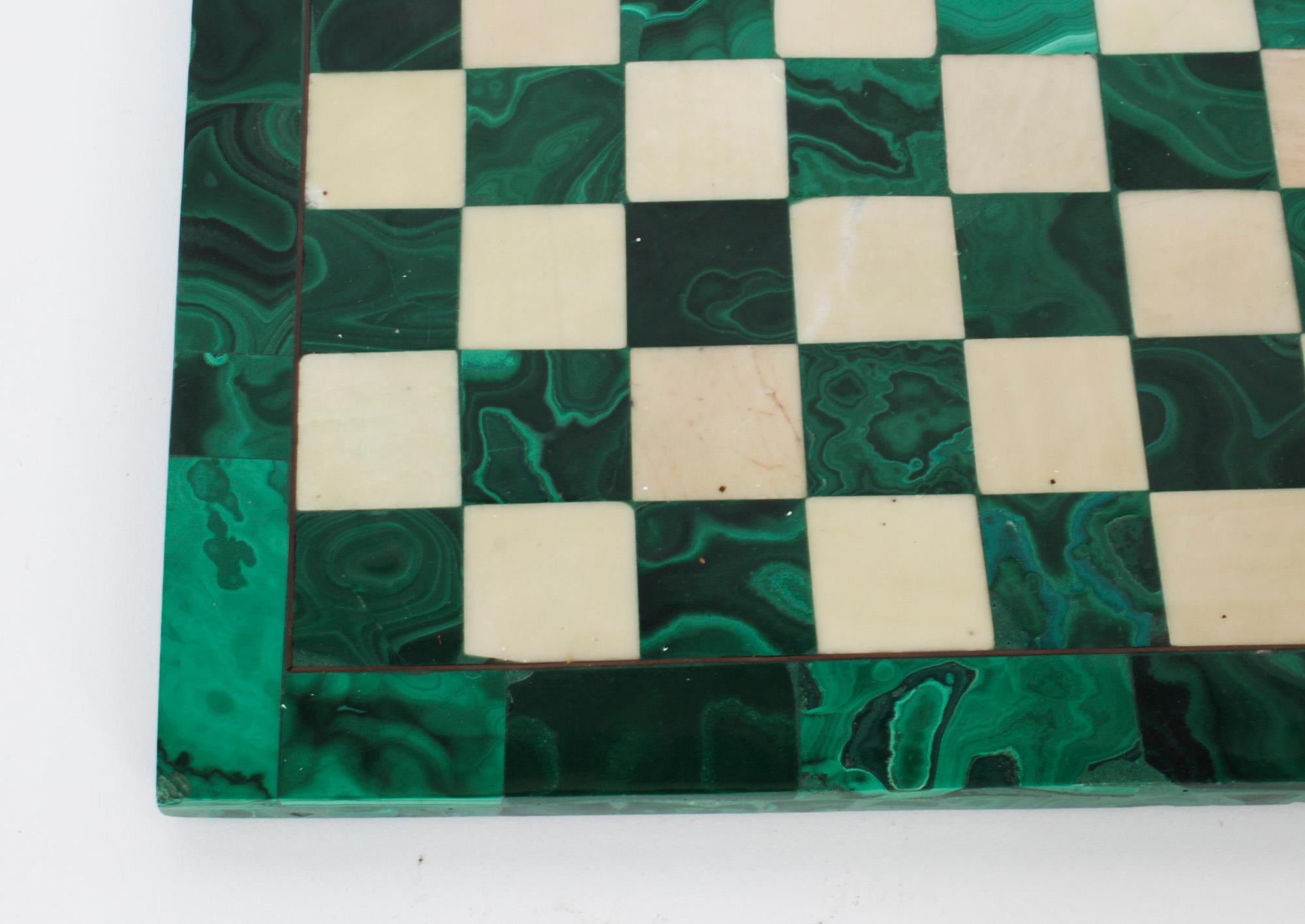 Antique Malachite & Carrara Marble Chess Board Early 20th Century 7