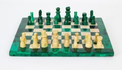 Antique Malachite & Carrara Marble Chess Board Early 20th Century
