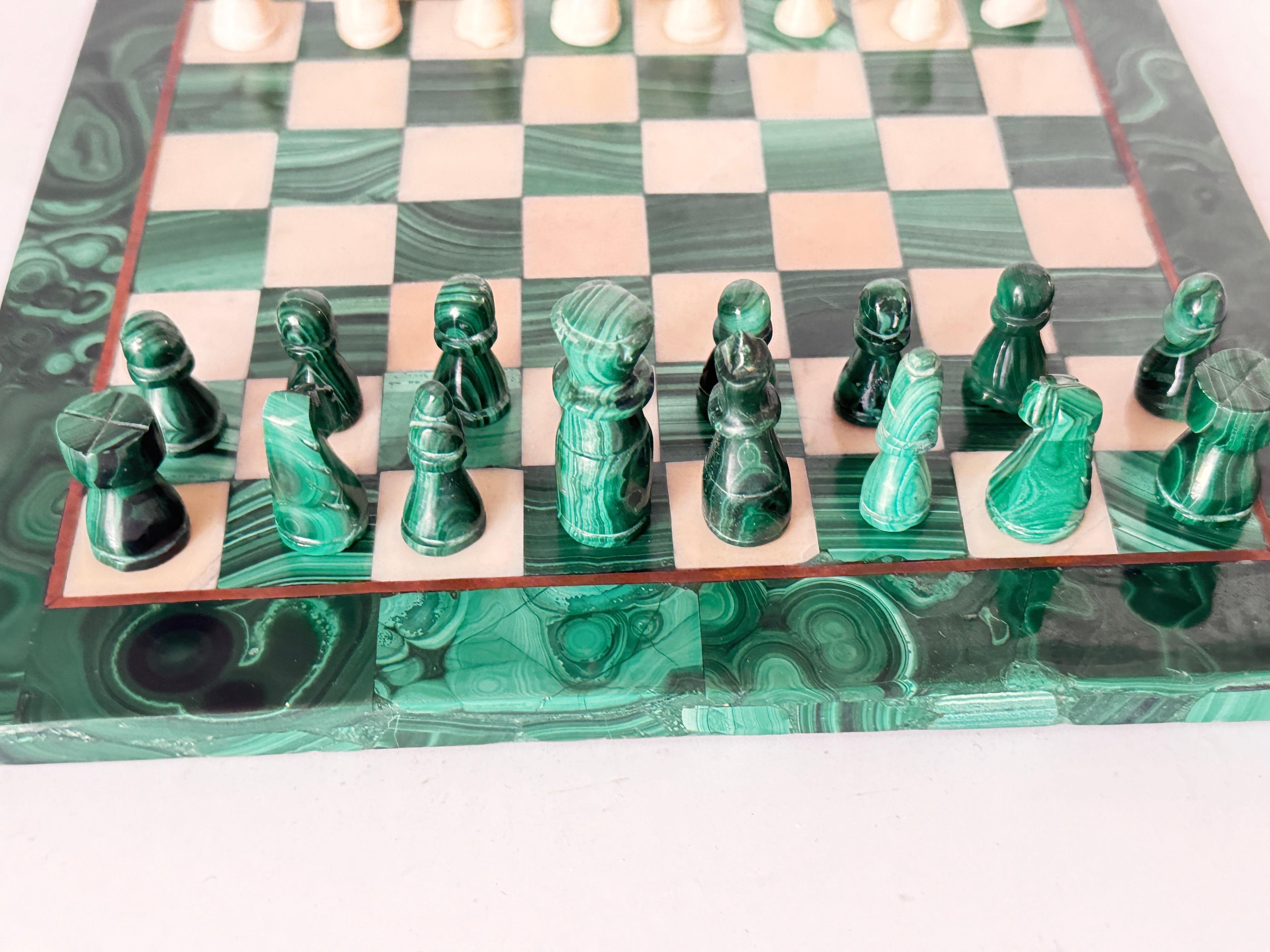 Antique Malachite & Carrara Marble Chess Board Early 20th Century 1