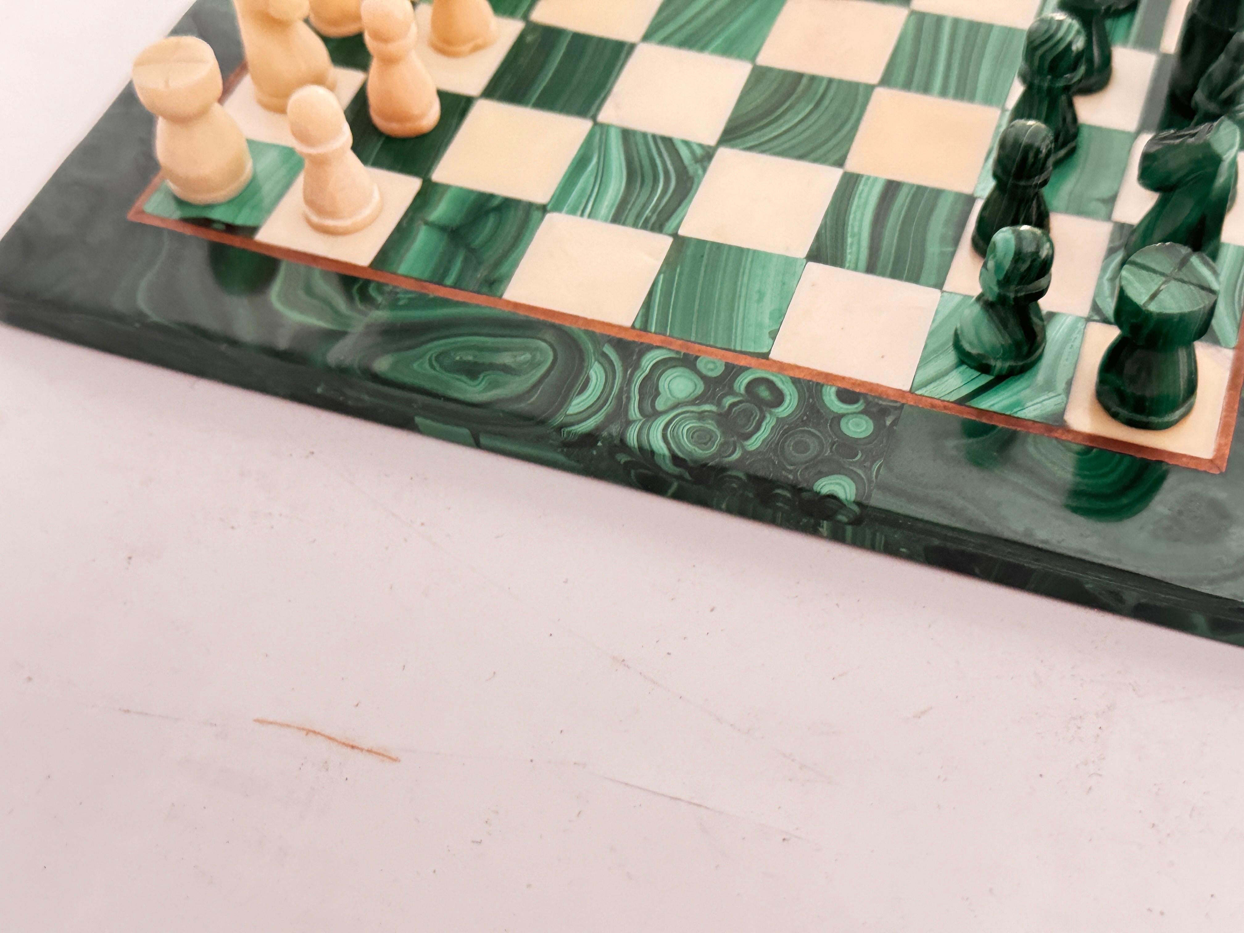 Antique Malachite & Carrara Marble Chess Board Early 20th Century 2