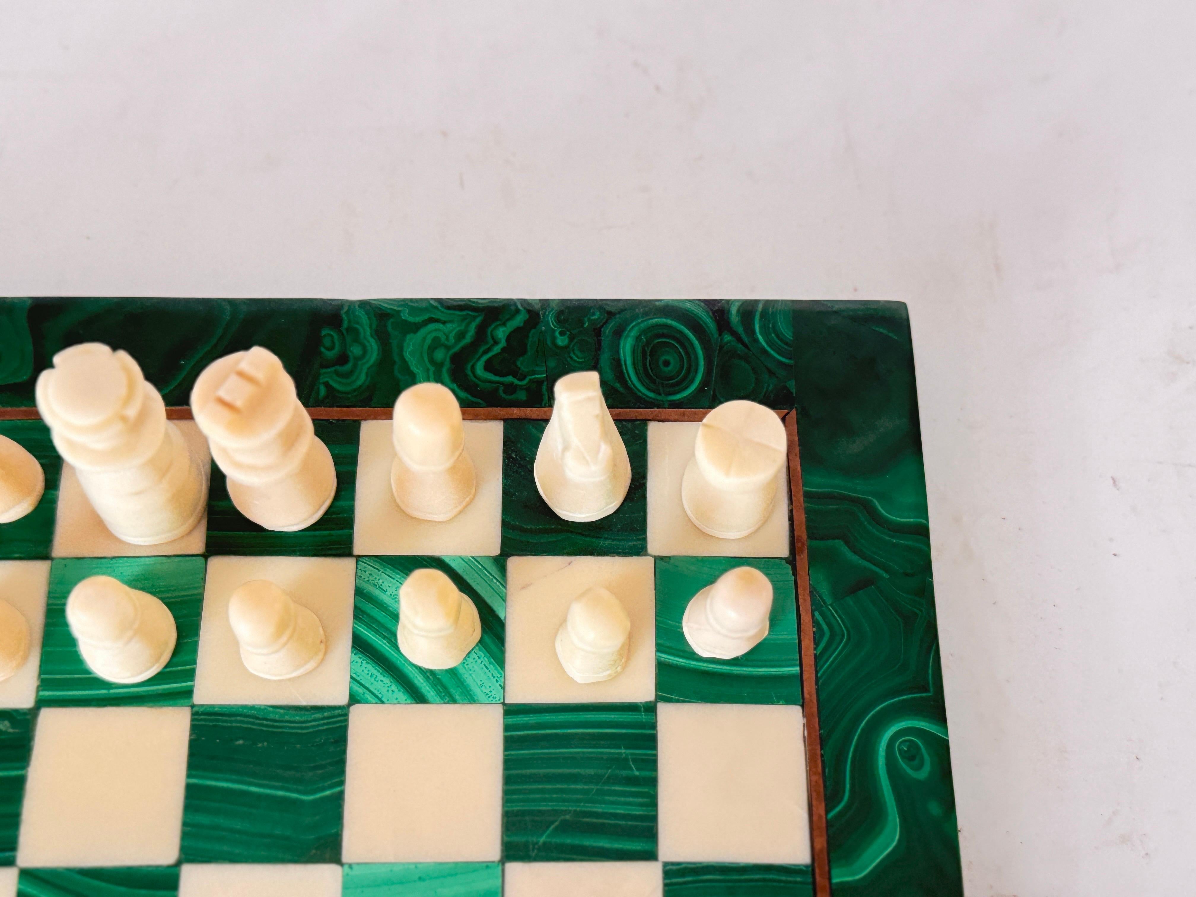 Antique Malachite & Carrara Marble Chess Board Early 20th Century 3