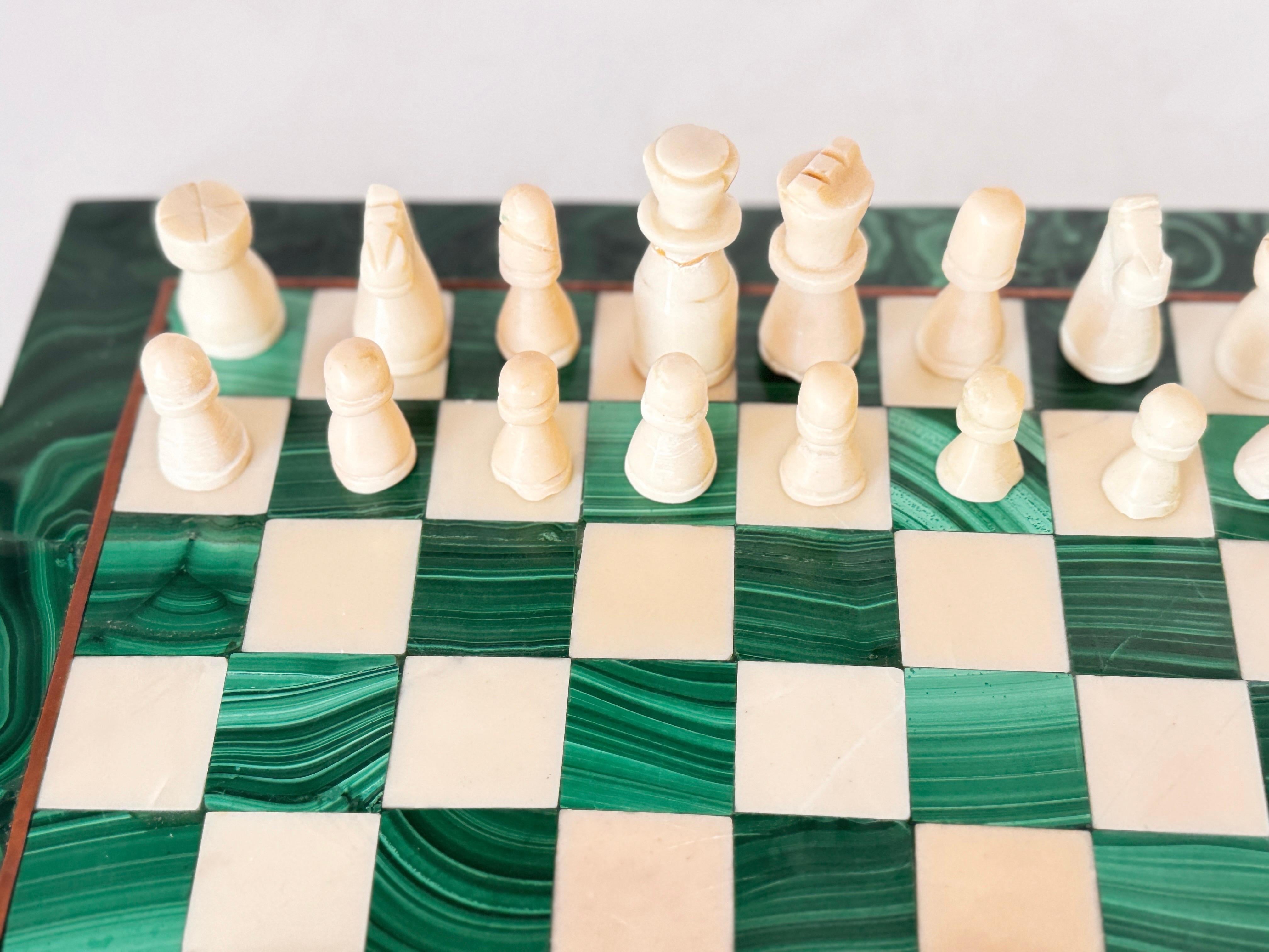 Antique Malachite & Carrara Marble Chess Board Early 20th Century 4