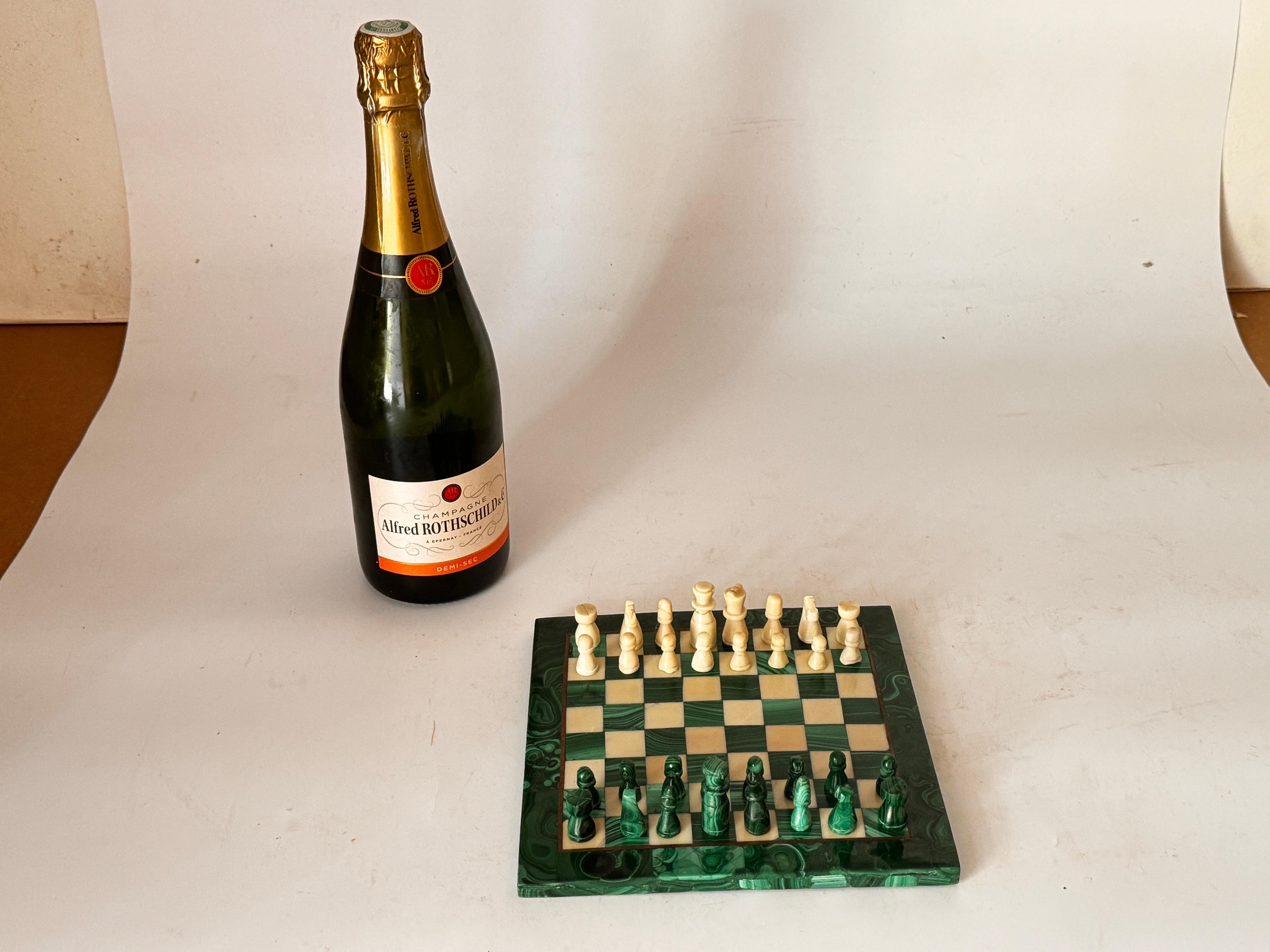 Antique Malachite & Carrara Marble Chess Board Early 20th Century 5