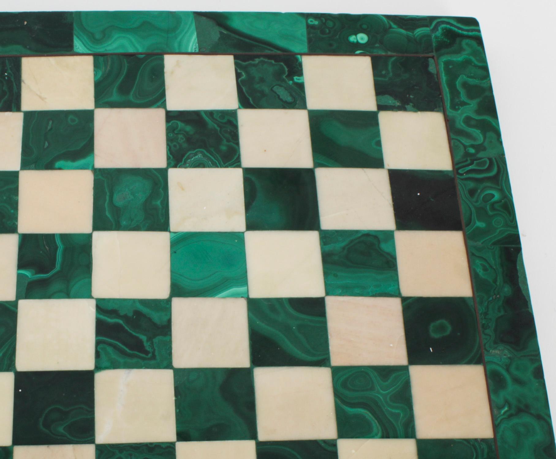 Antique Malachite & Carrara Marble Chess Board Early 20th Century 5