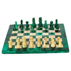 Planche d'échecs ancienne en malachite et marbre de Carrare - Début du 20ème siècle