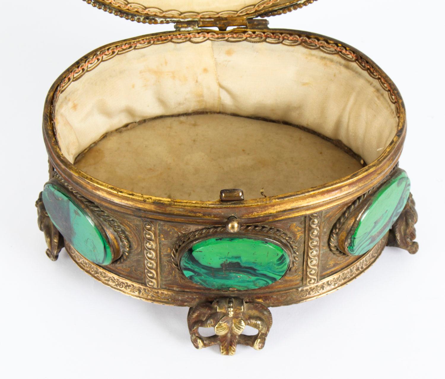 Antique Malachite and Gilt Bronze Lidded Jewelry Casket, 19th Century 8
