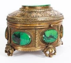 Antique Malachite and Gilt Bronze Lidded Jewelry Casket, 19th Century