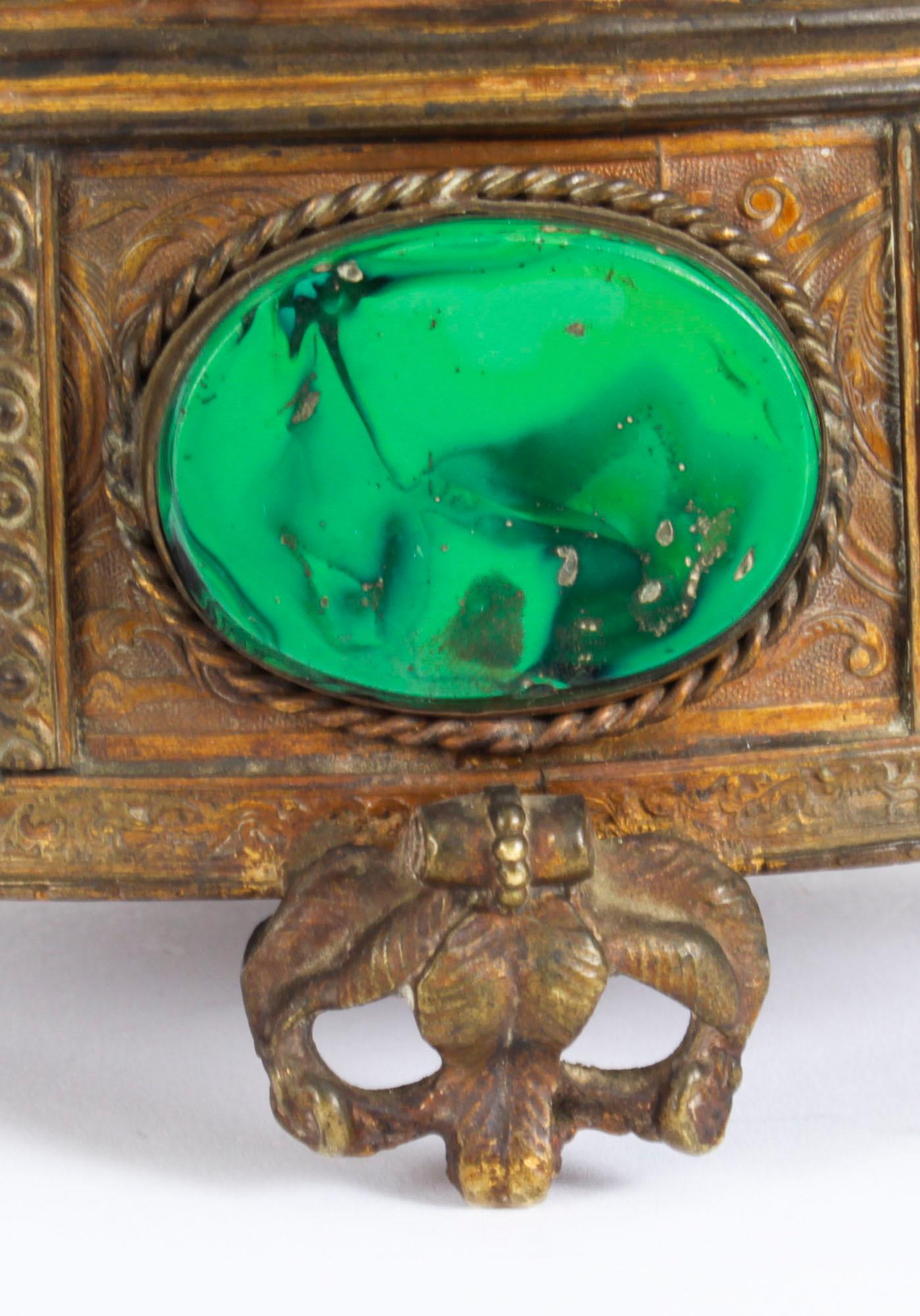 Antique Malachite and Gilt Bronze Lidded Jewelry Casket, 19th Century 2
