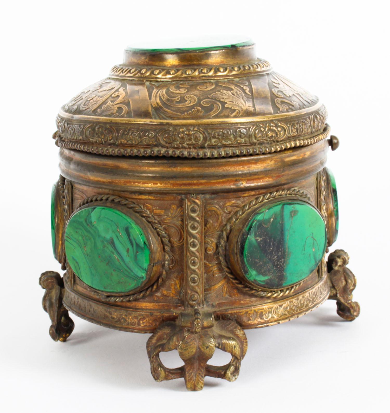 Antique Malachite and Gilt Bronze Lidded Jewelry Casket, 19th Century 4