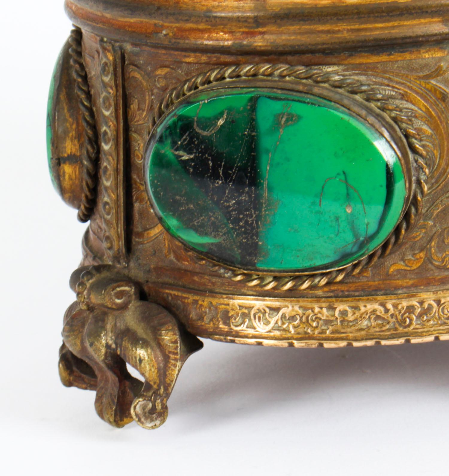 Antique Malachite and Gilt Bronze Lidded Jewelry Casket, 19th Century 5