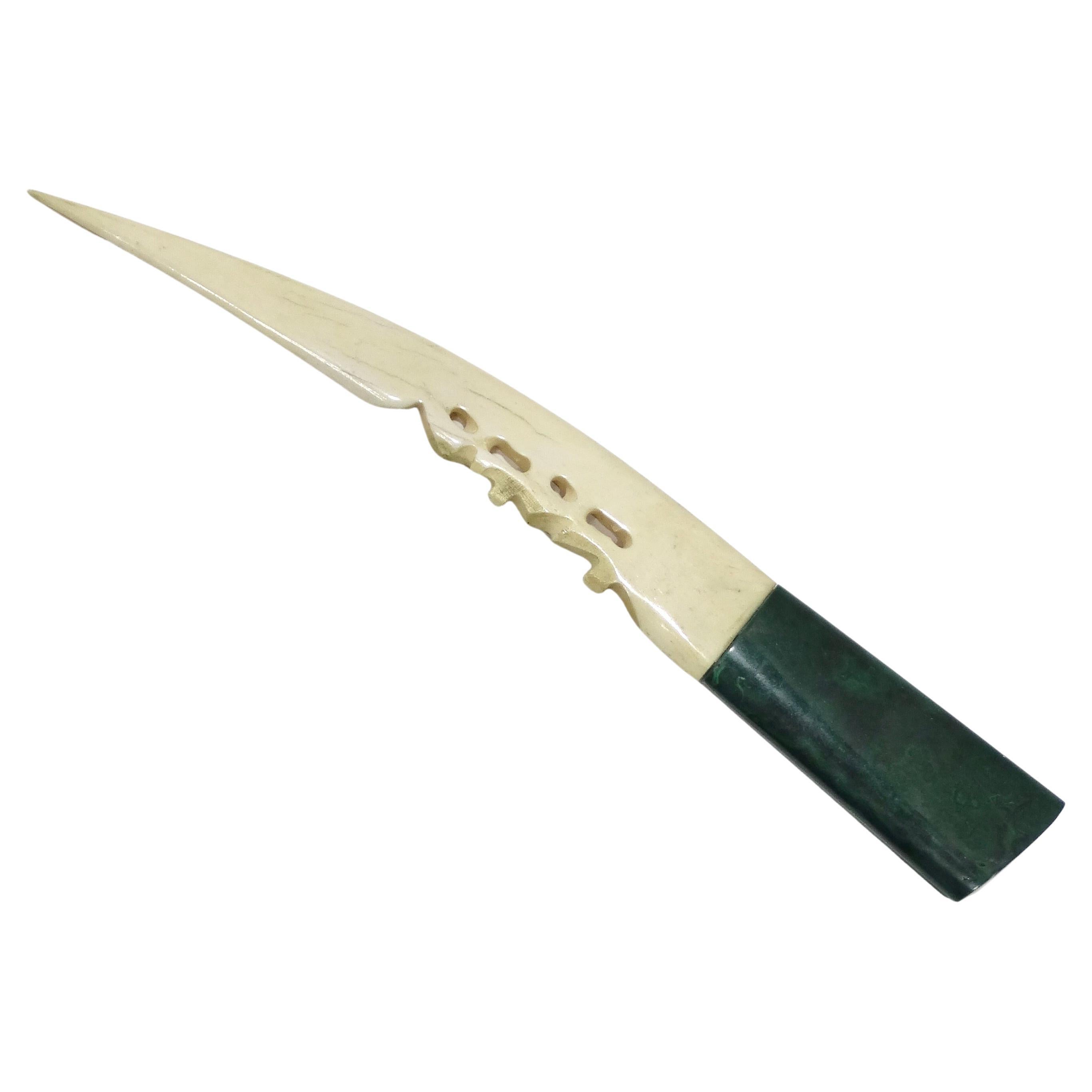 Antique Malachite and Horn Letter Opener For Sale