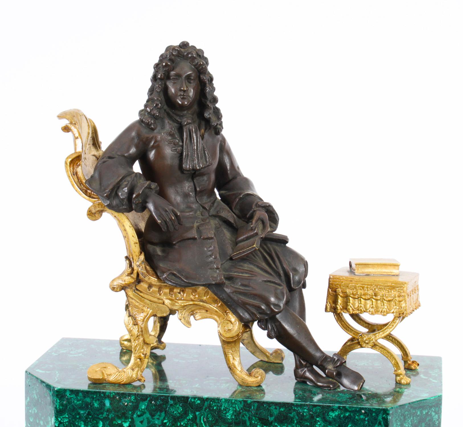 Antiquité : pendule de cheminée en bronze et orme malachite, mouvement à suspension de soie, C.C. Bon état - En vente à London, GB