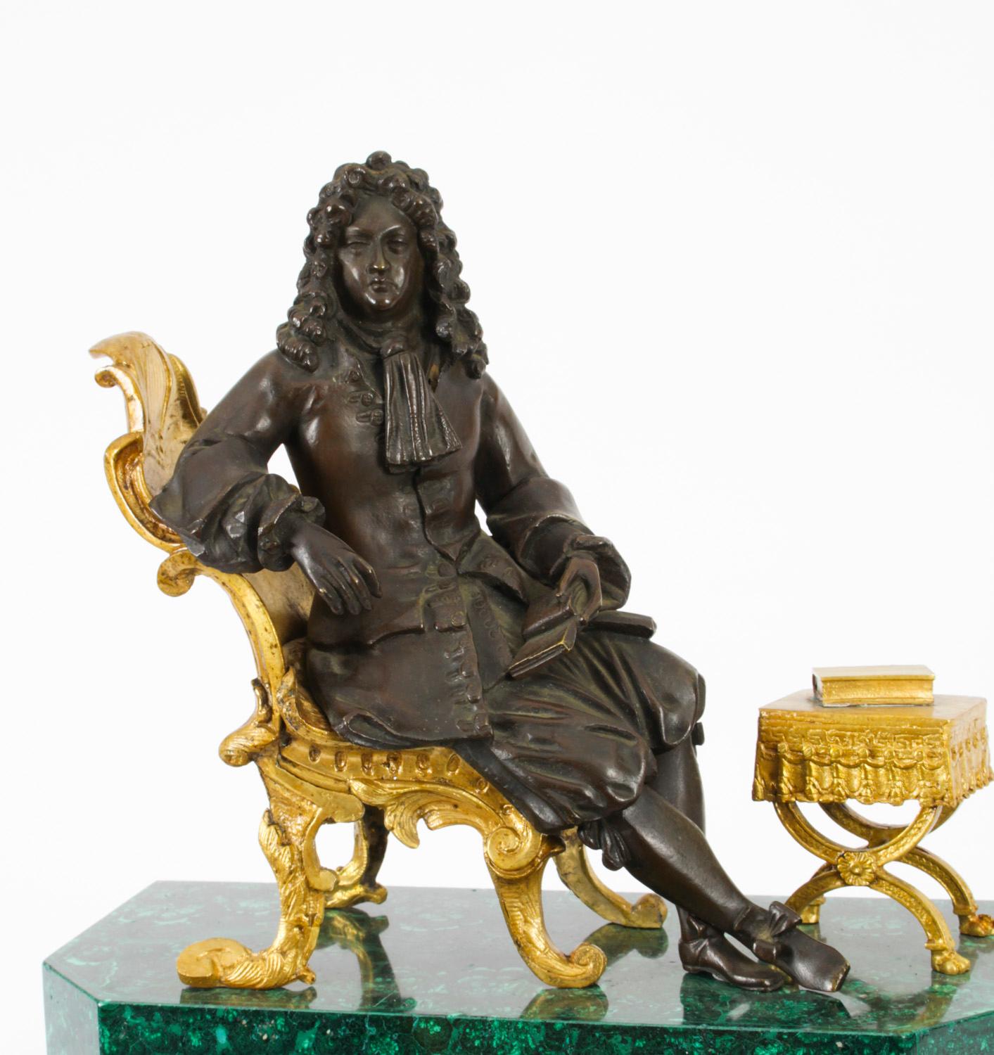 Milieu du XIXe siècle Antiquité : pendule de cheminée en bronze et orme malachite, mouvement à suspension de soie, C.C. en vente