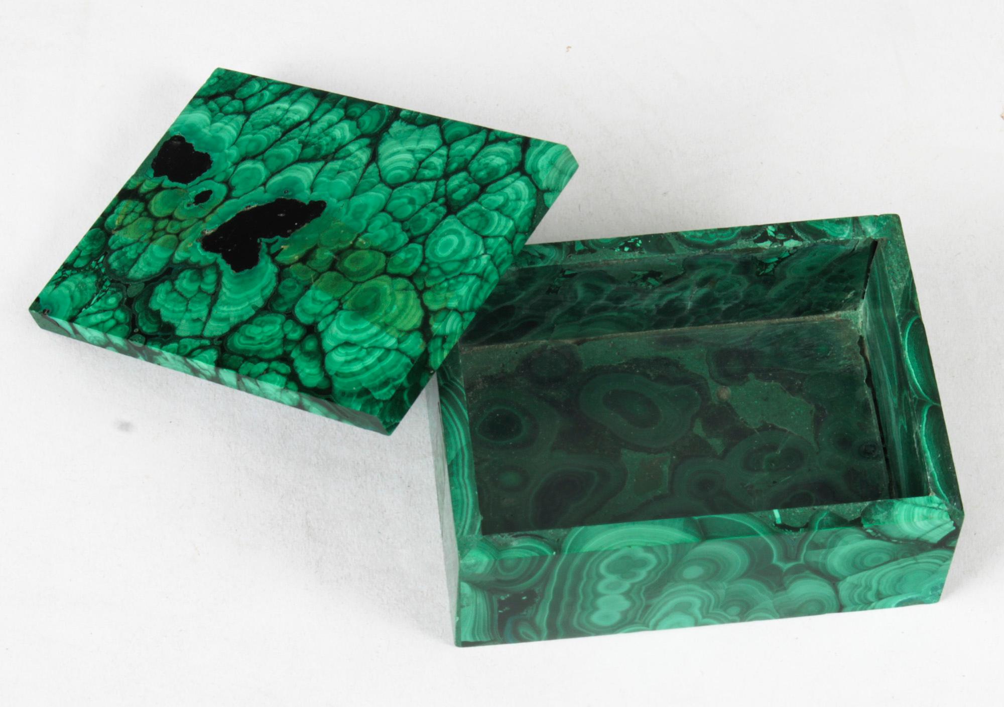This is a superb quality antique Russian rectangular malachite box and cover casket dating from C1900.

Made from solid malachite and in really superb condition.

Provenance:
The collection of the late Ronnie Kirkwood and George