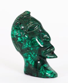 Antique Malachite Relief Sculpture of a Tribal Bust 20th Century