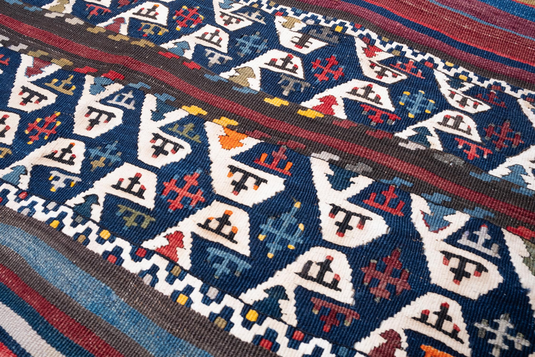 Tissé à la main Antique tapis Kilim Malatya, laine Chuval Mat Anatolian Turkish Carpet en vente