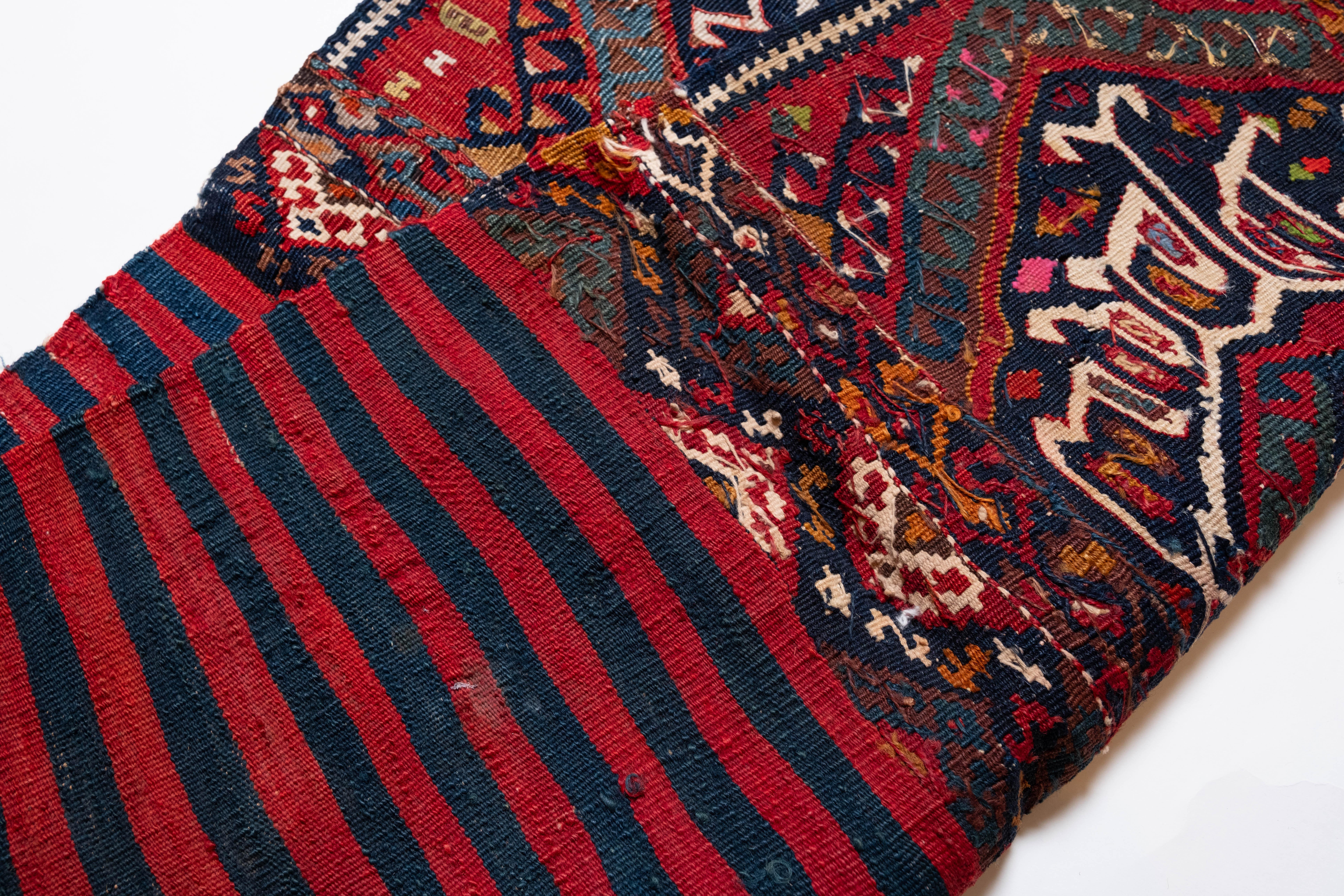 Antique Malatya Kilim Heybe Rug Wool Vintage Eastern Anatolian Turkish Carpet For Sale 1