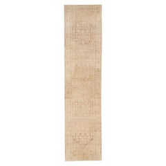 Antique Malayer Beige Handmade Allover Floral Wool Runner