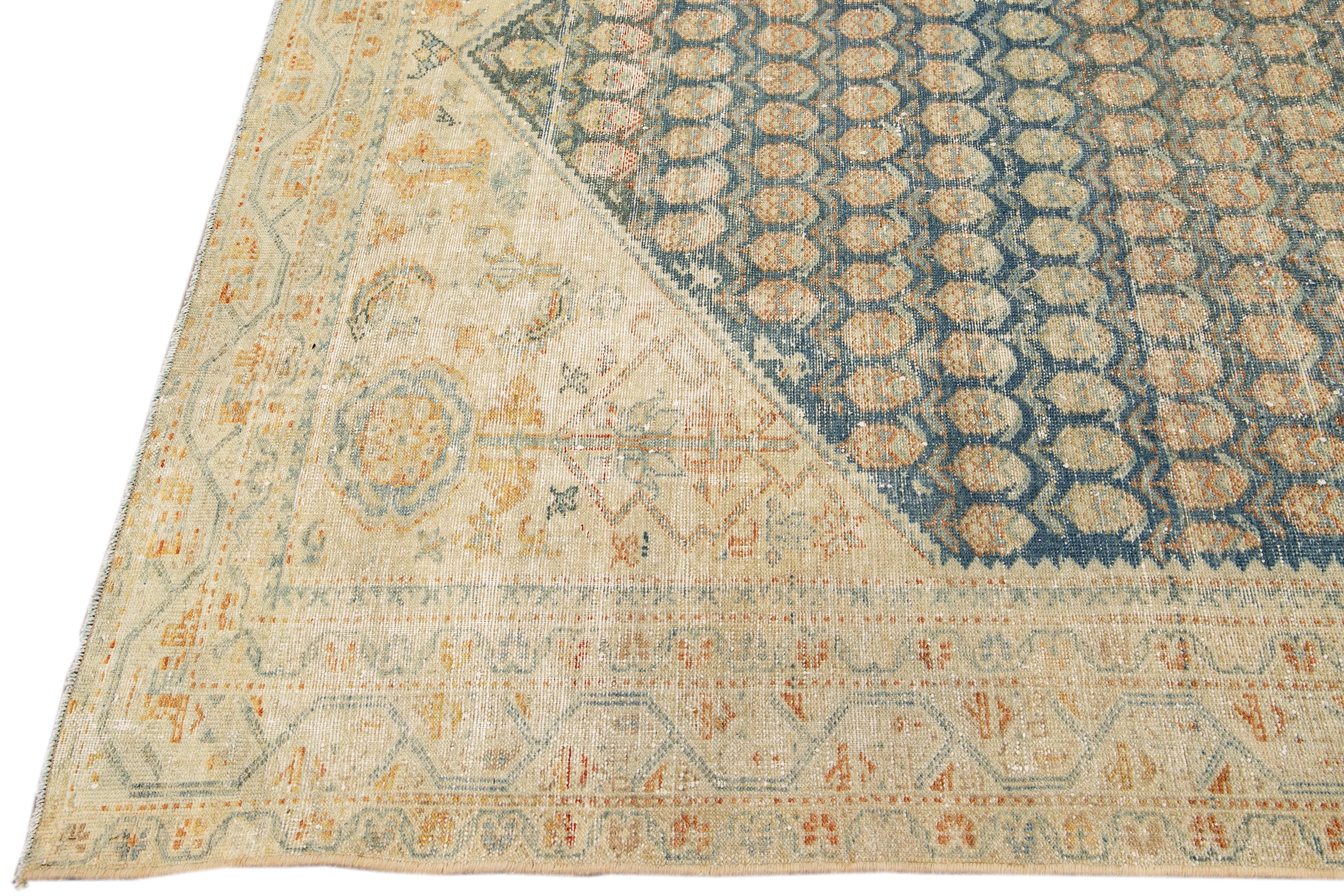 Persian Antique Malayer Blue Handmade Allover Designed Oversize Wool Rug For Sale