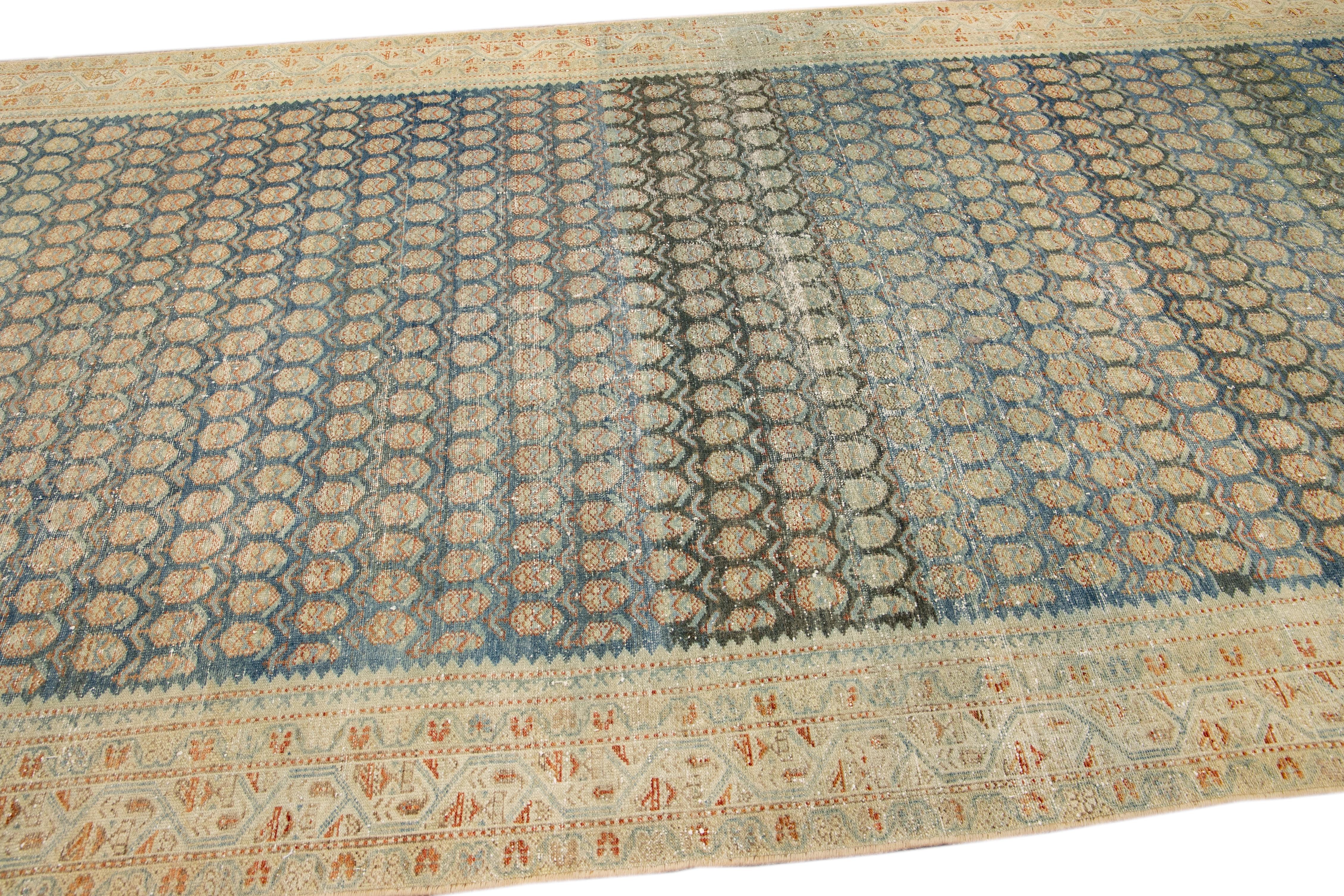 Hand-Knotted Antique Malayer Blue Handmade Allover Designed Oversize Wool Rug For Sale