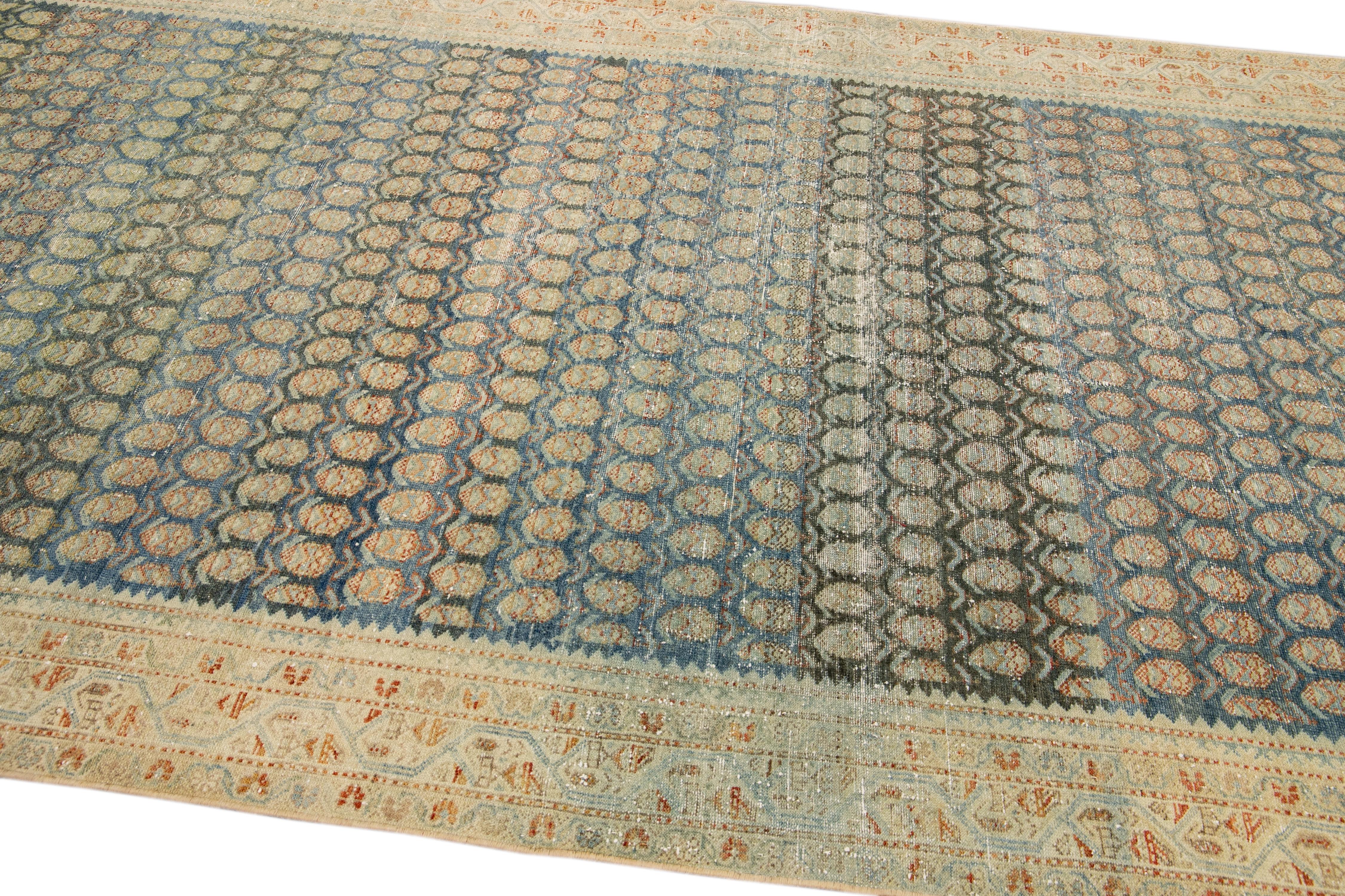 20th Century Antique Malayer Blue Handmade Allover Designed Oversize Wool Rug For Sale