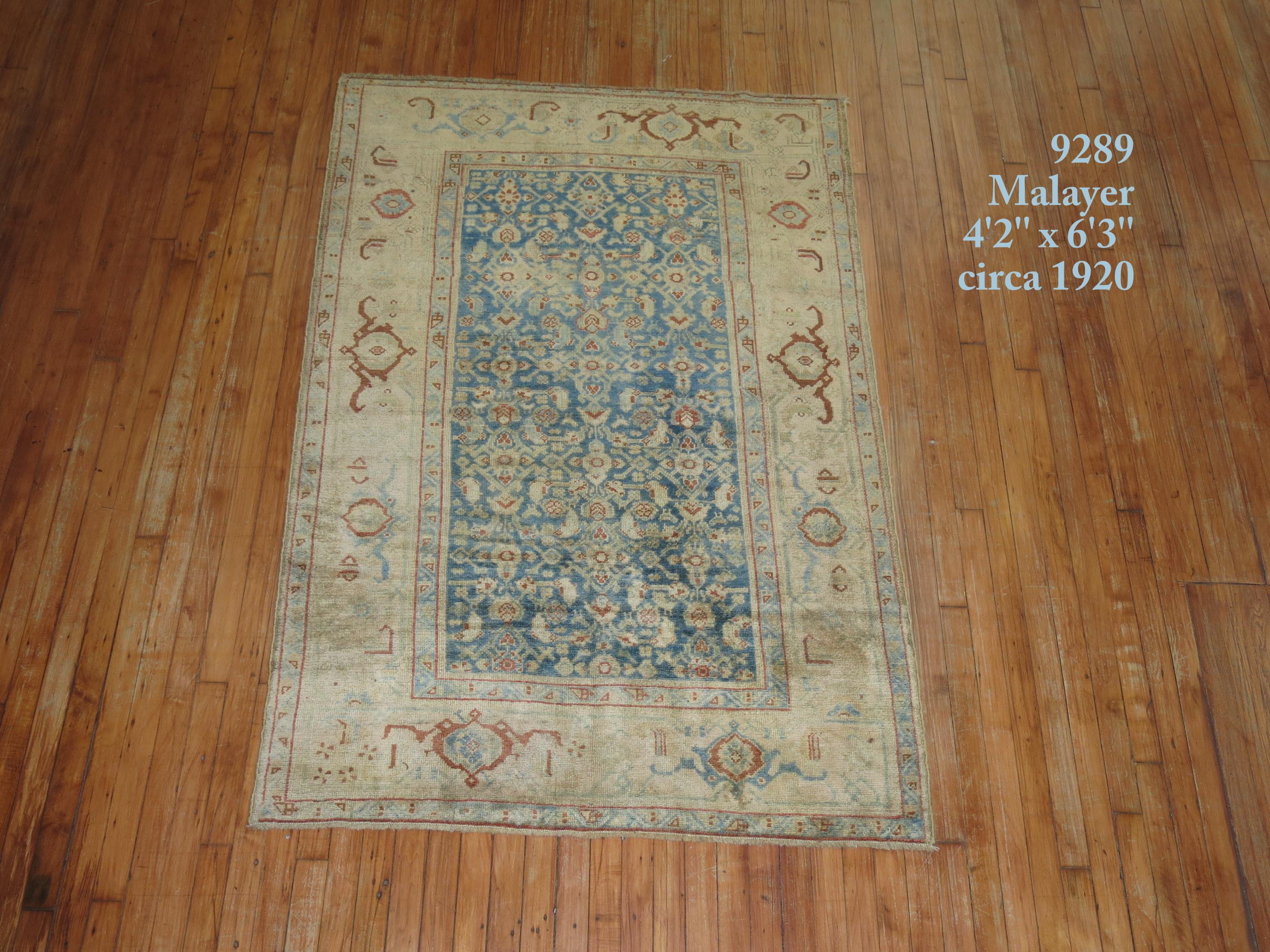 Antique Malayer Denim Blue Persian Rug In Good Condition For Sale In New York, NY