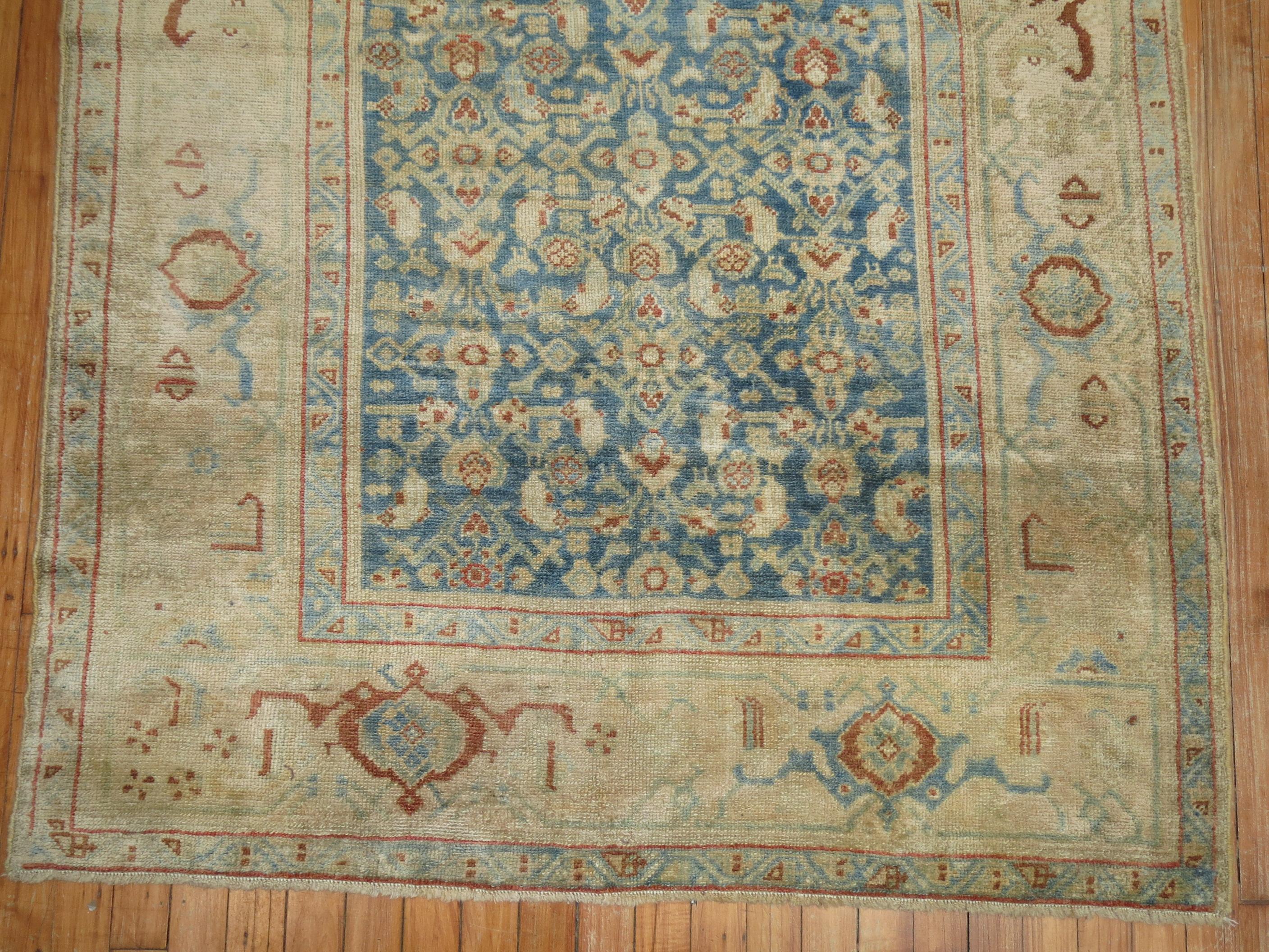20th Century Antique Malayer Denim Blue Persian Rug For Sale