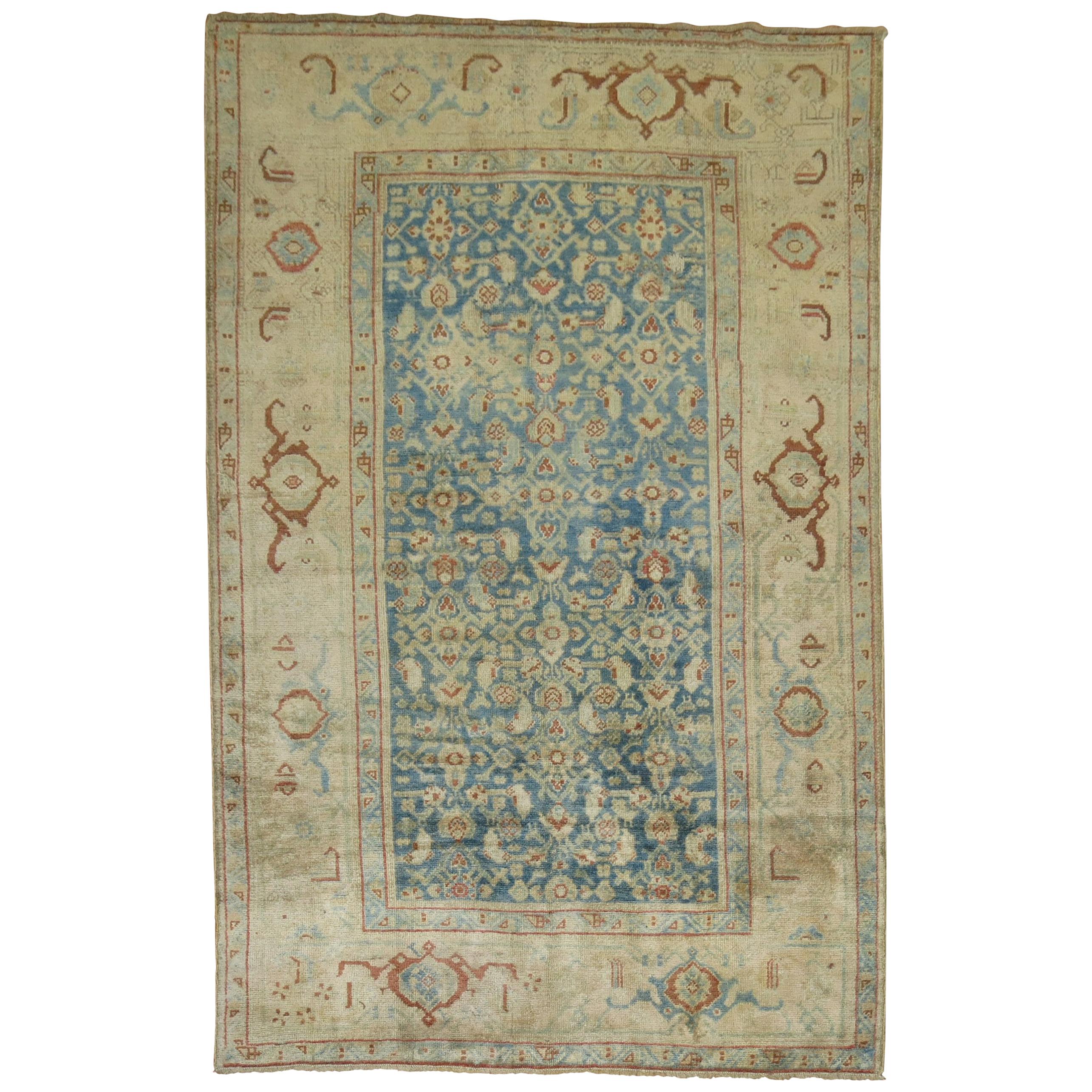 Ancien tapis persan bleu Malayer en jean