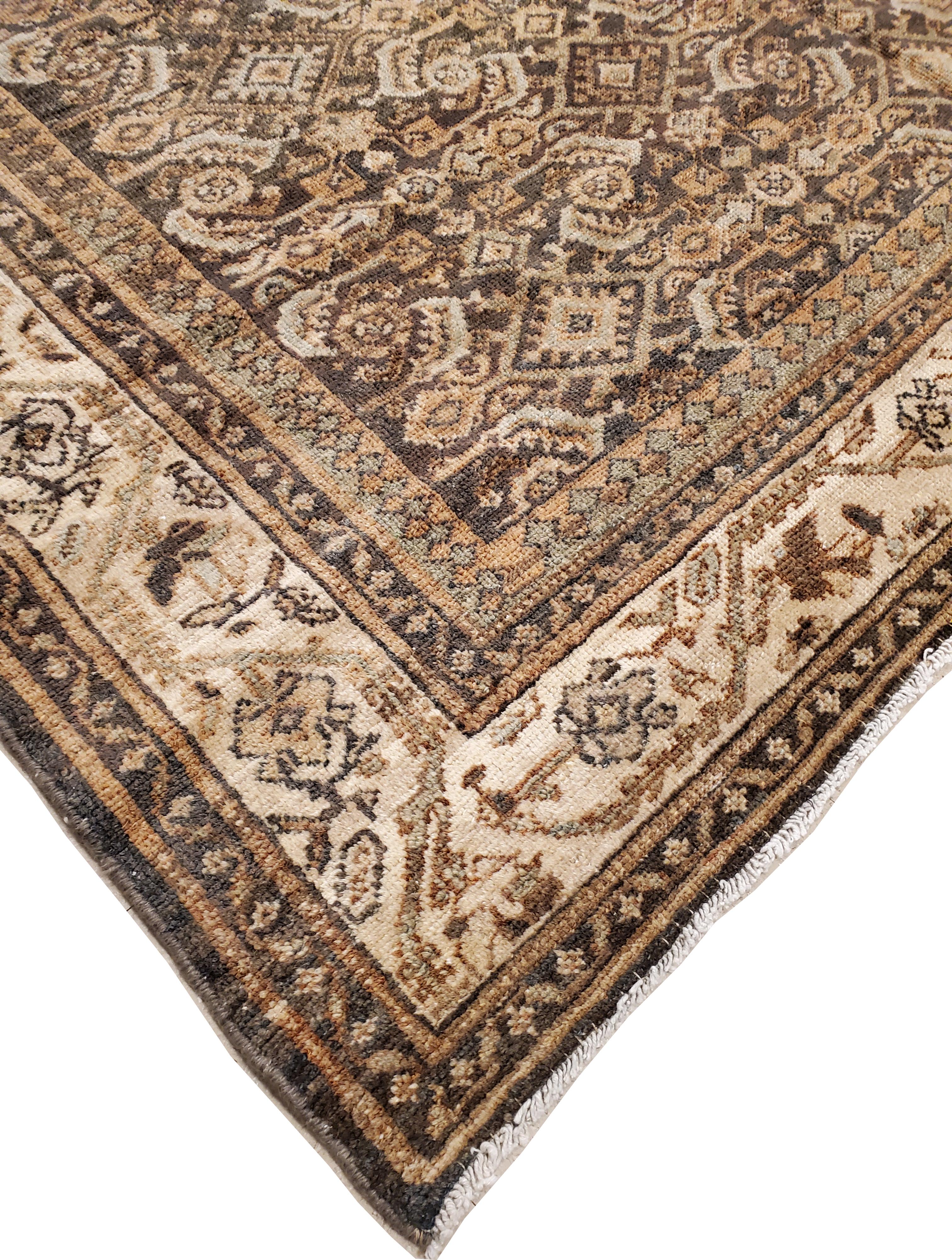 20th Century Antique Malayer Carpet, Handmade Oriental Rug, Green, Gray, Taupe, Fine Allover For Sale