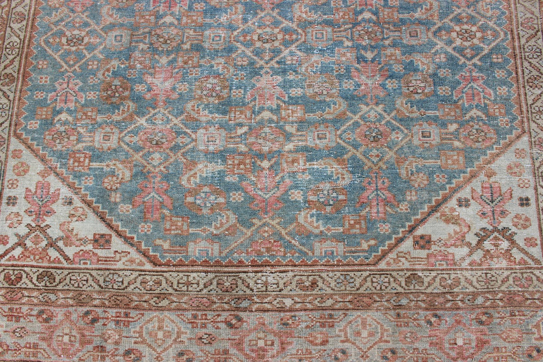 Antique Malayer Carpet with All-Over Design in Blue Gray Tones For Sale 3