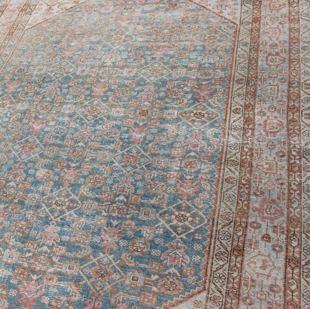 Antiker Malayer-Teppich mit All-Over-Design in Blau-Grau-Tönen im Angebot 4