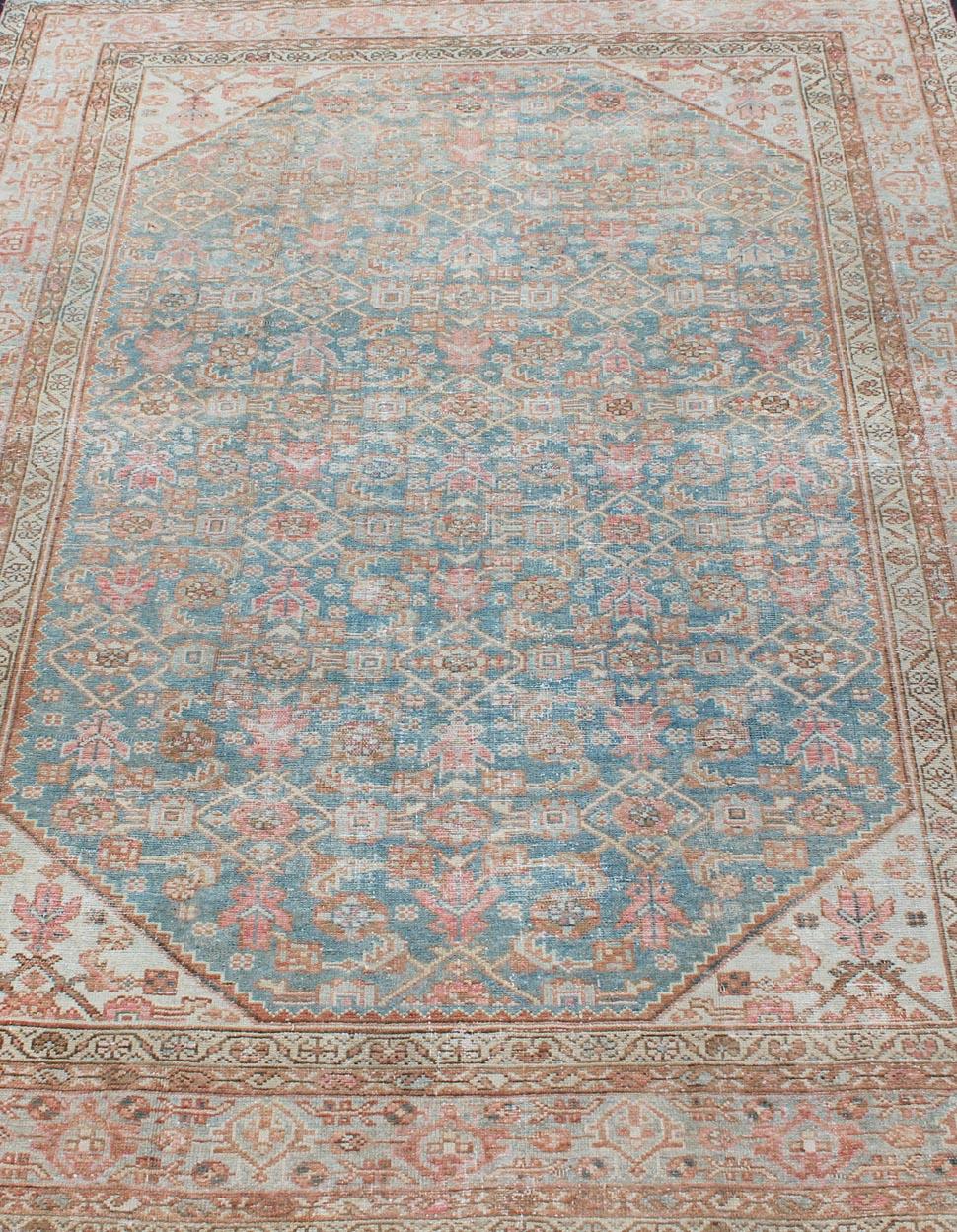 Antiker Malayer-Teppich mit All-Over-Design in Blau-Grau-Tönen im Angebot 5