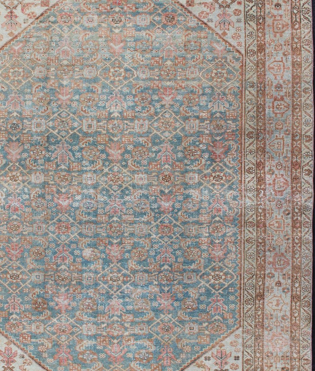 Hand-Knotted Antique Malayer Carpet with All-Over Design in Blue Gray Tones For Sale