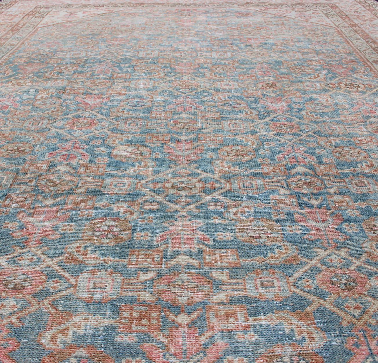Early 20th Century Antique Malayer Carpet with All-Over Design in Blue Gray Tones For Sale