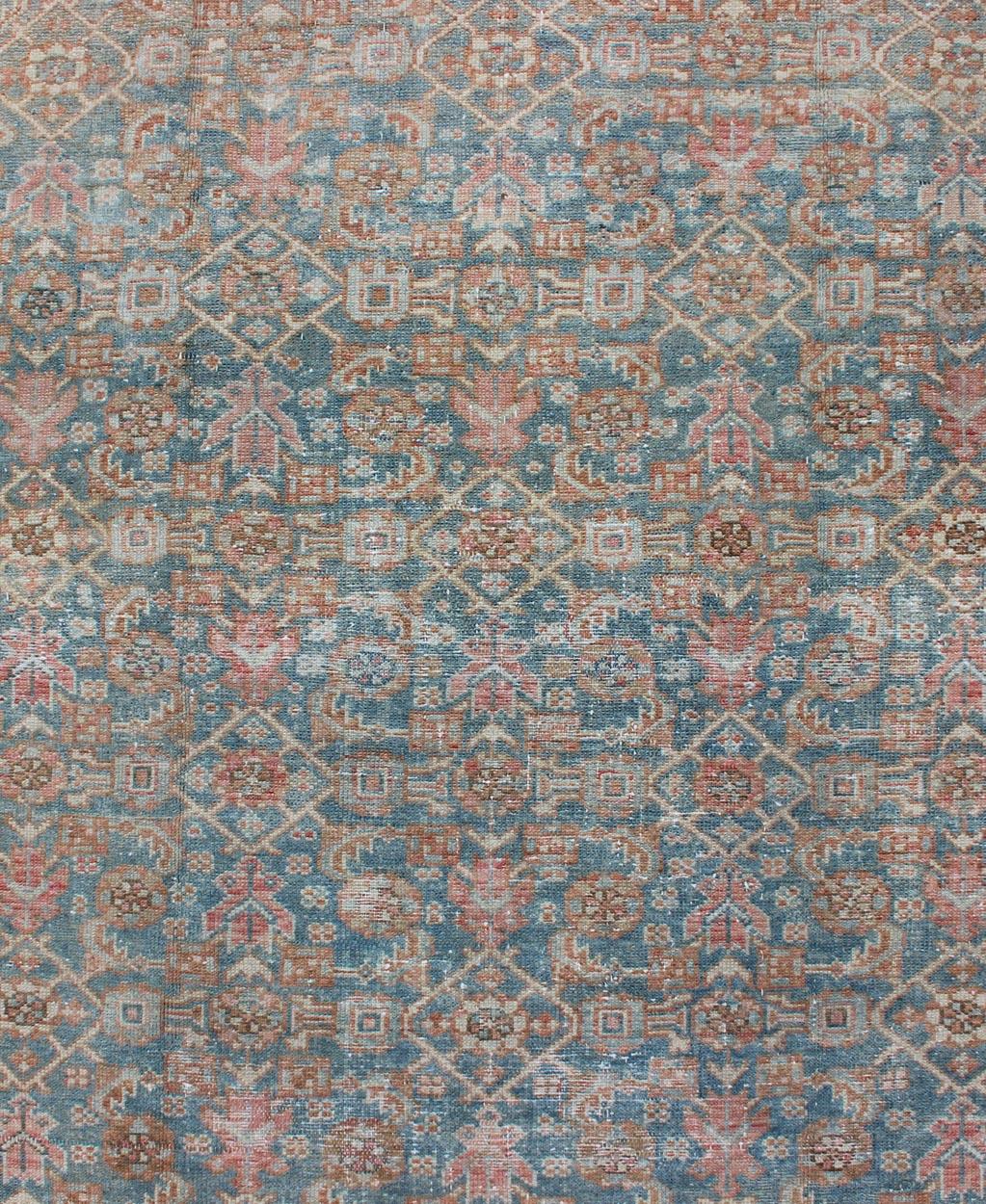 Antiker Malayer-Teppich mit All-Over-Design in Blau-Grau-Tönen im Angebot 1